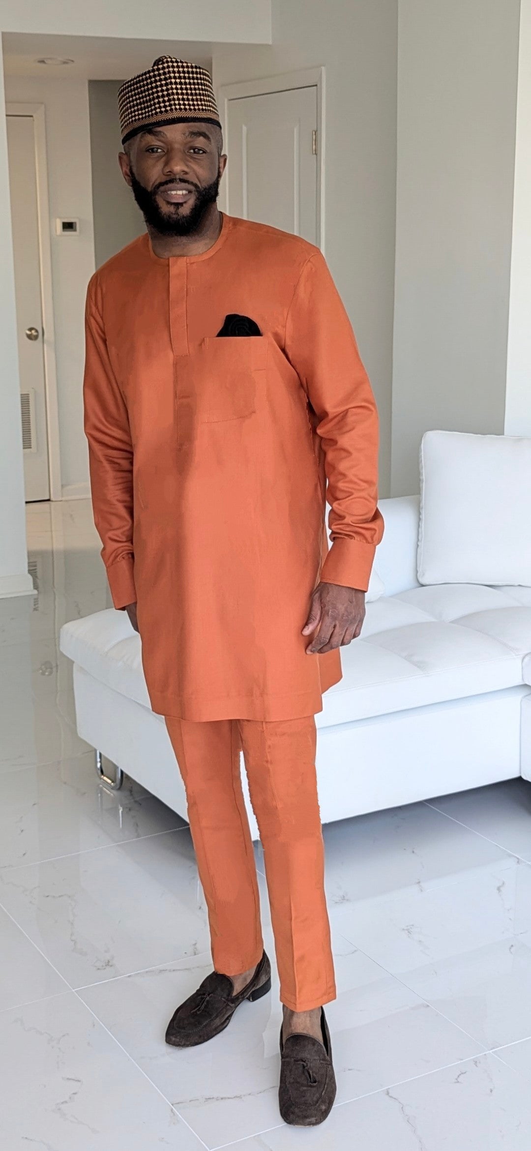 Dupsie's Burnt Orange African Senator Dashiki Suit for Men - Traditional Nigerian Wedding Attire, Cultural Celebration Outfit, African Fashion Costume for Special Occasions