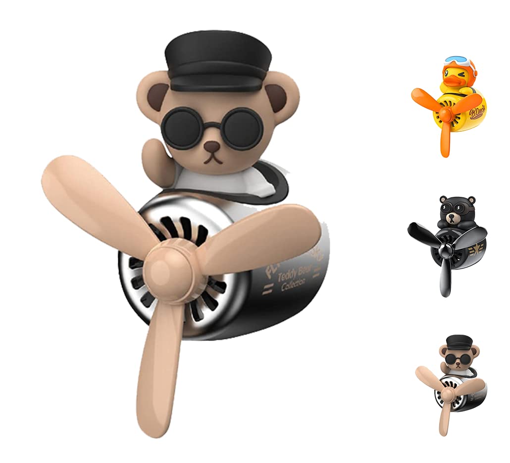 Furry Pilot Air Freshener for Cars - Cute Creative Propeller Scent Diffuser (Brown, Medium) | Perfect for Vehicles, Office & Home Decor