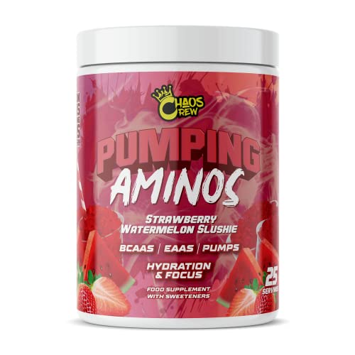 Chaos Crew Pumping Aminos 2.0 - Strawberry Watermelon Flavor 325g Pre-Workout Powder for Muscle Recovery & Energy Boost | Gym, Fitness & Bodybuilding Supplement