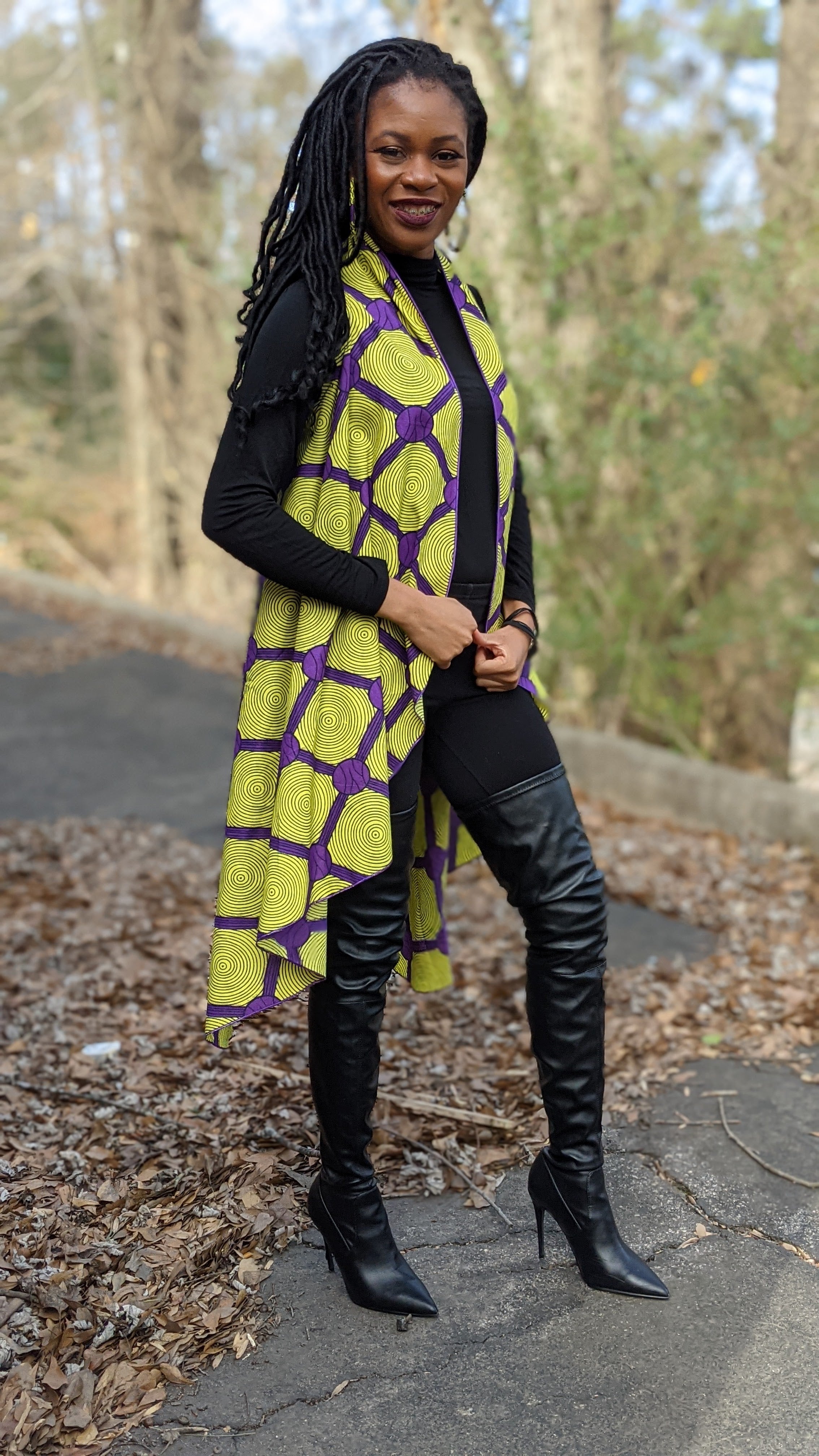 Dupsie's African Print Sleeveless Shawl - Purple, Yellow & Red Ankara Wrap Scarf DPPS3775SH for Women, Perfect for Church, Weddings & Cultural Events
