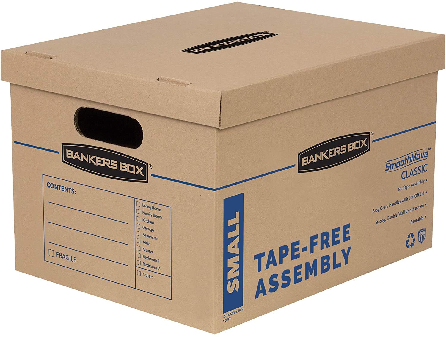 SmoothMove Classic Moving Boxes - Tape-Free Assembly, Easy Carry Handles, 15x12x10 Inches Small Moving Boxes (Pack of 20) - Perfect for Home Moving, Office Relocation & Storage Organization