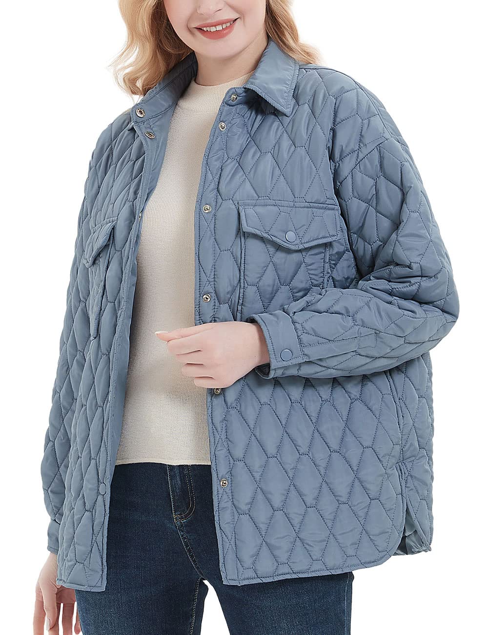 Bellivera Women's Lightweight Quilted Puffer Jacket - Short Spring Coat with Button Closure for Casual Outings & Outdoor Activities