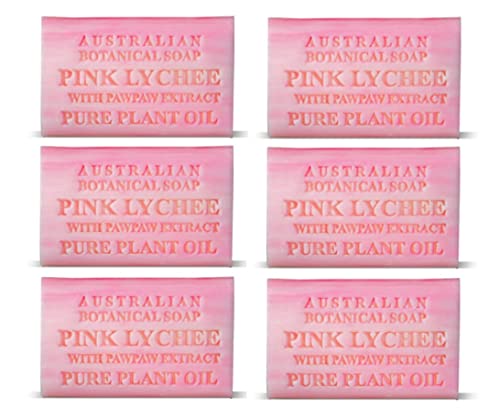 Australian Botanical Soap - Pink Lychee & Pawpaw Extract (6 Bars) | Natural Handmade Soap for Dry Skin, Gifts & Spa Use