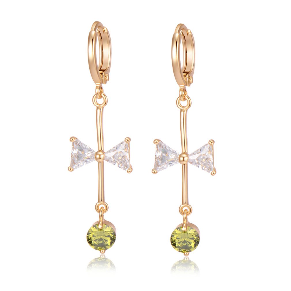 Cute Bow Tie Round Cubic Zirconia Pendant Hoop Earrings for Women - Gold Plated Elegant Jewelry Gift for Girlfriend, Wife, Daughter | Perfect for Weddings, Parties & Everyday Wear