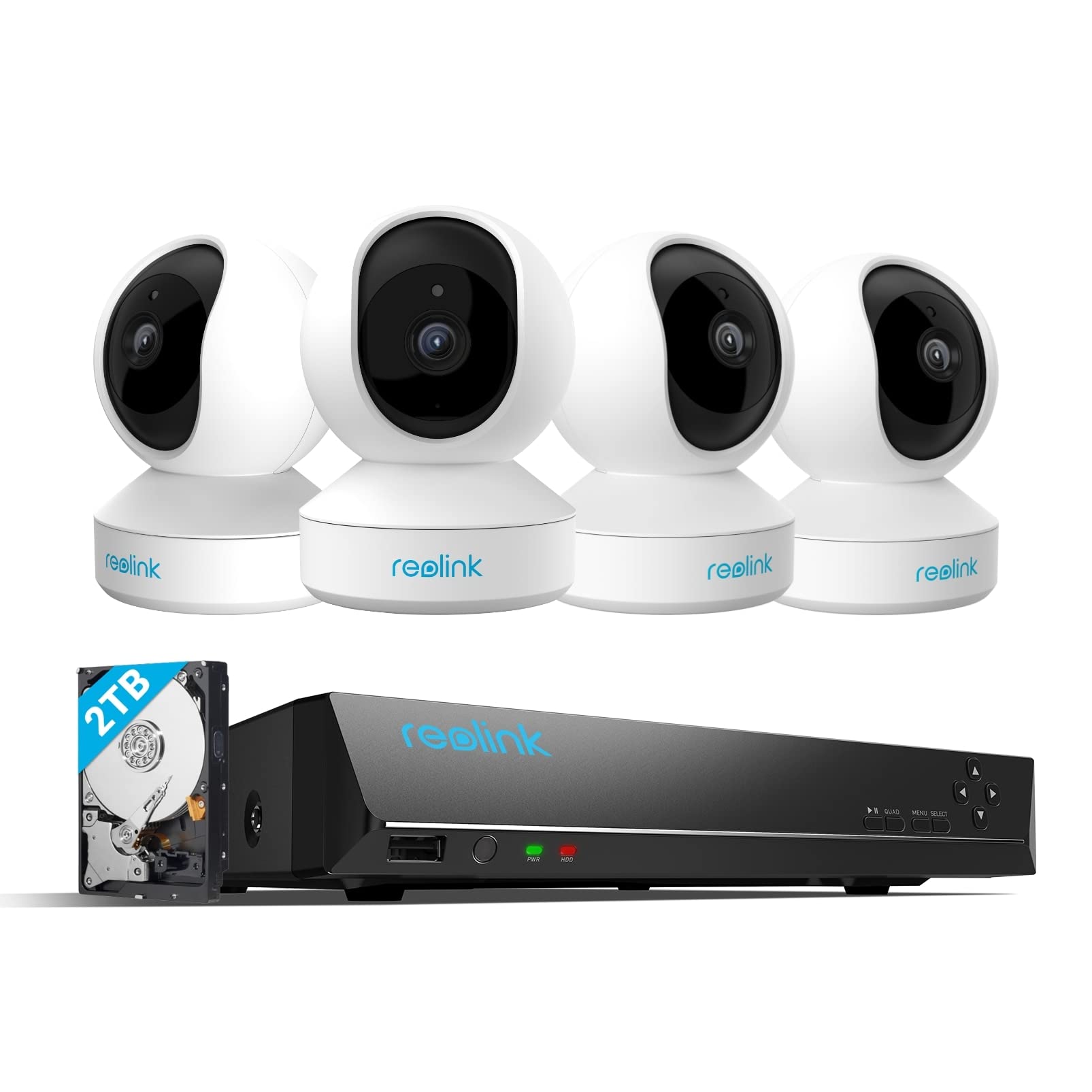Reolink 4MP Wireless Home Security Camera System Bundle with 8CH PoE NVR & 2TB HDD - 4 Pack Pan Tilt WiFi Indoor Cameras (E1 Pro) for 24/7 Video Surveillance | Ideal for Home, Office & Business Security Monitoring