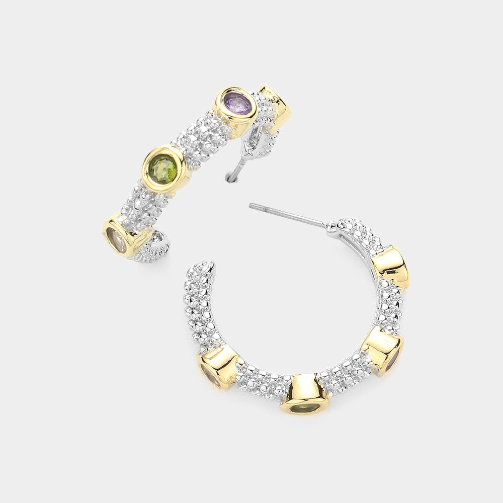 Stylish Multi Two-Tone Rhinestone Metal Hoop Earrings for Women - Fashion Jewelry Accessories | Perfect for Parties, Weddings & Everyday Wear