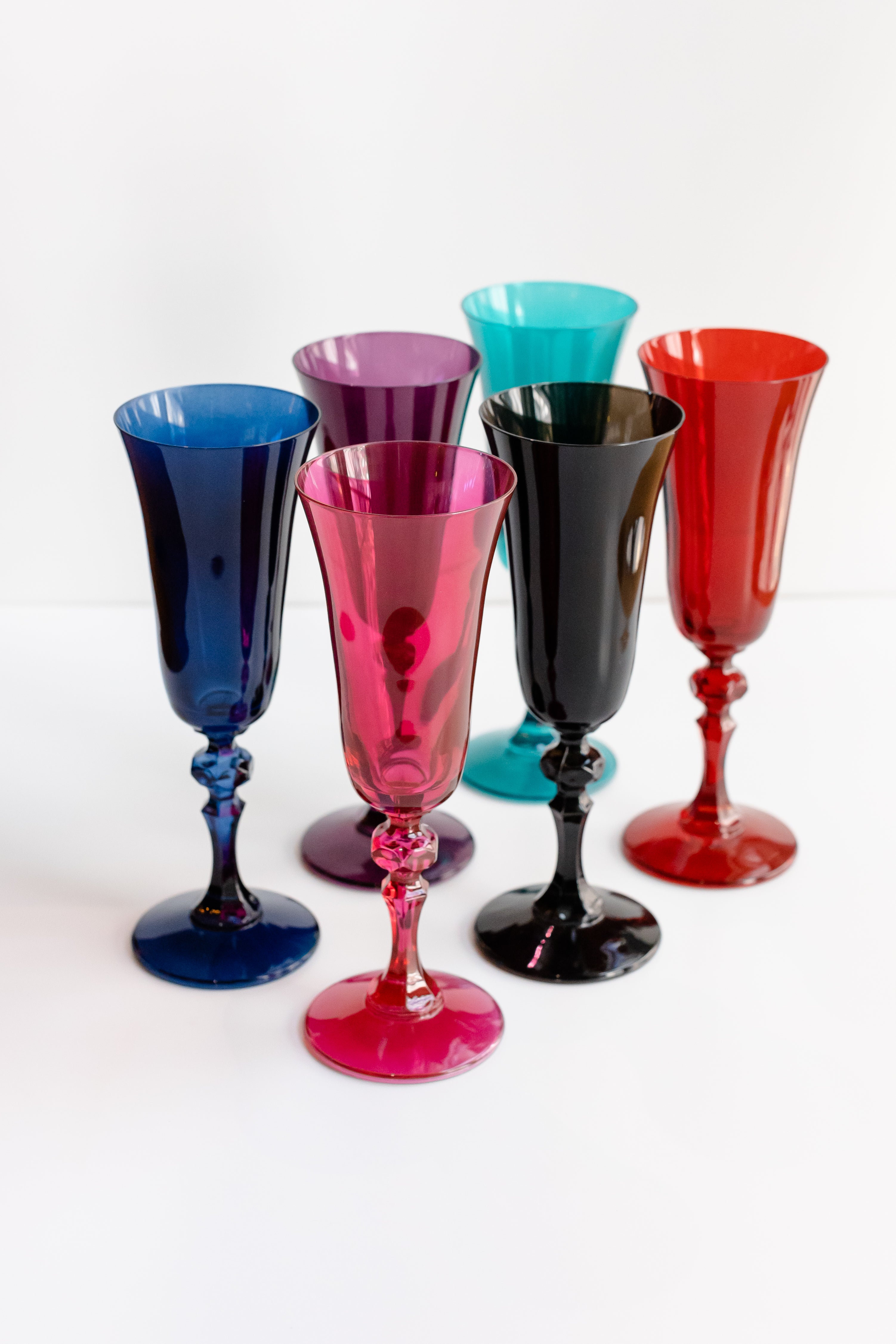 Estelle Colored Regal Flute Glass Set of 6 - Jewel Toned Mixed Colors for Wine, Champagne & Cocktails | Elegant Drinkware for Parties, Weddings & Home Entertaining