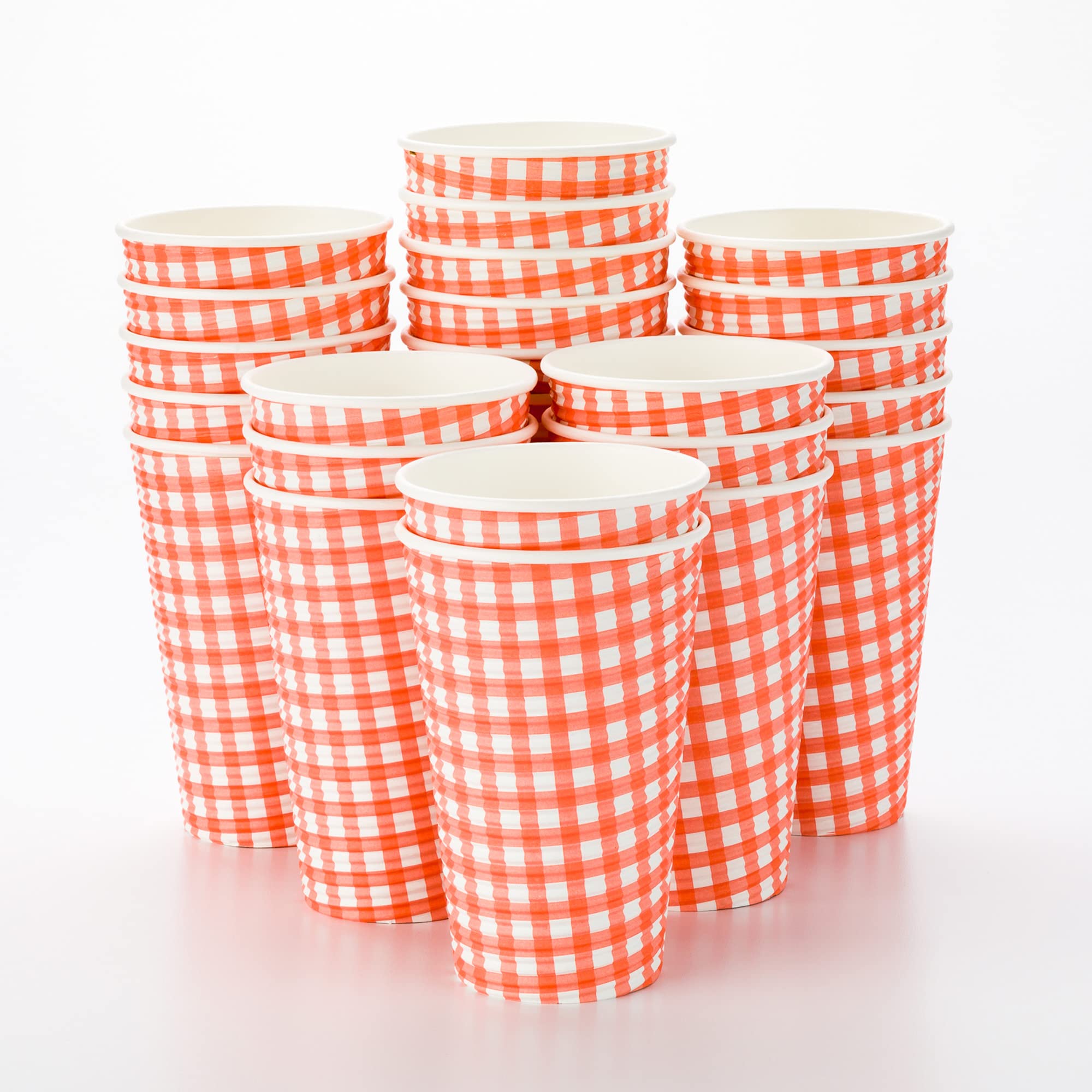16oz Disposable Coffee Cups - 500 Pack Double Wall Insulated Paper Cups for Hot Coffee, Tea & Hot Chocolate | Spiral Wall Design in White & Orange | Lids Sold Separately | Perfect for Cafes, Offices & Catering Events