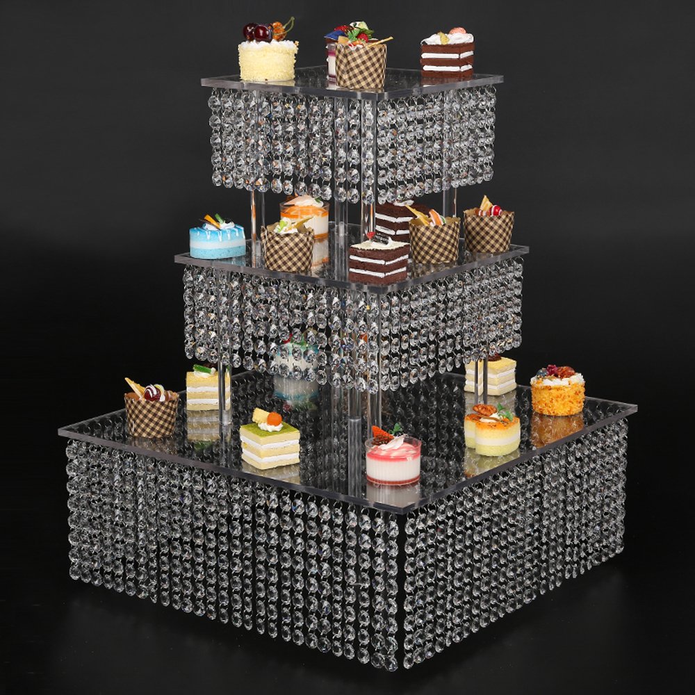 3 Tier Square Cake Stand for Birthday Wedding Party - Elegant Cupcake Stand for Dessert Display, Perfect for Baby Showers, Bridal Showers, and Special Events