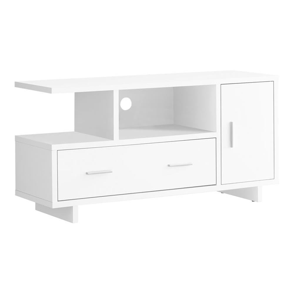 Monarch Specialties I STAND-48 L Storage TV Stand in White - Modern Entertainment Center with Ample Storage Space for Living Room, Bedroom or Home Theater Setup