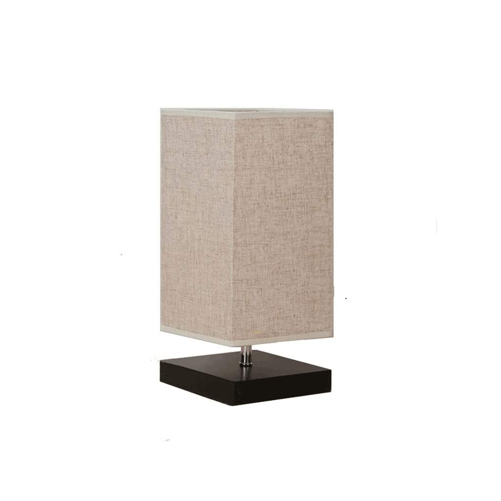 Minimalist Square LED Fabric Bedside Table Lamp - Solid Wood Nightstand Lamp with Flaxen Shade for Bedroom, Living Room, Nursery, Dorm & Office | Warm Ambient Lighting for Reading, Relaxing & Decor