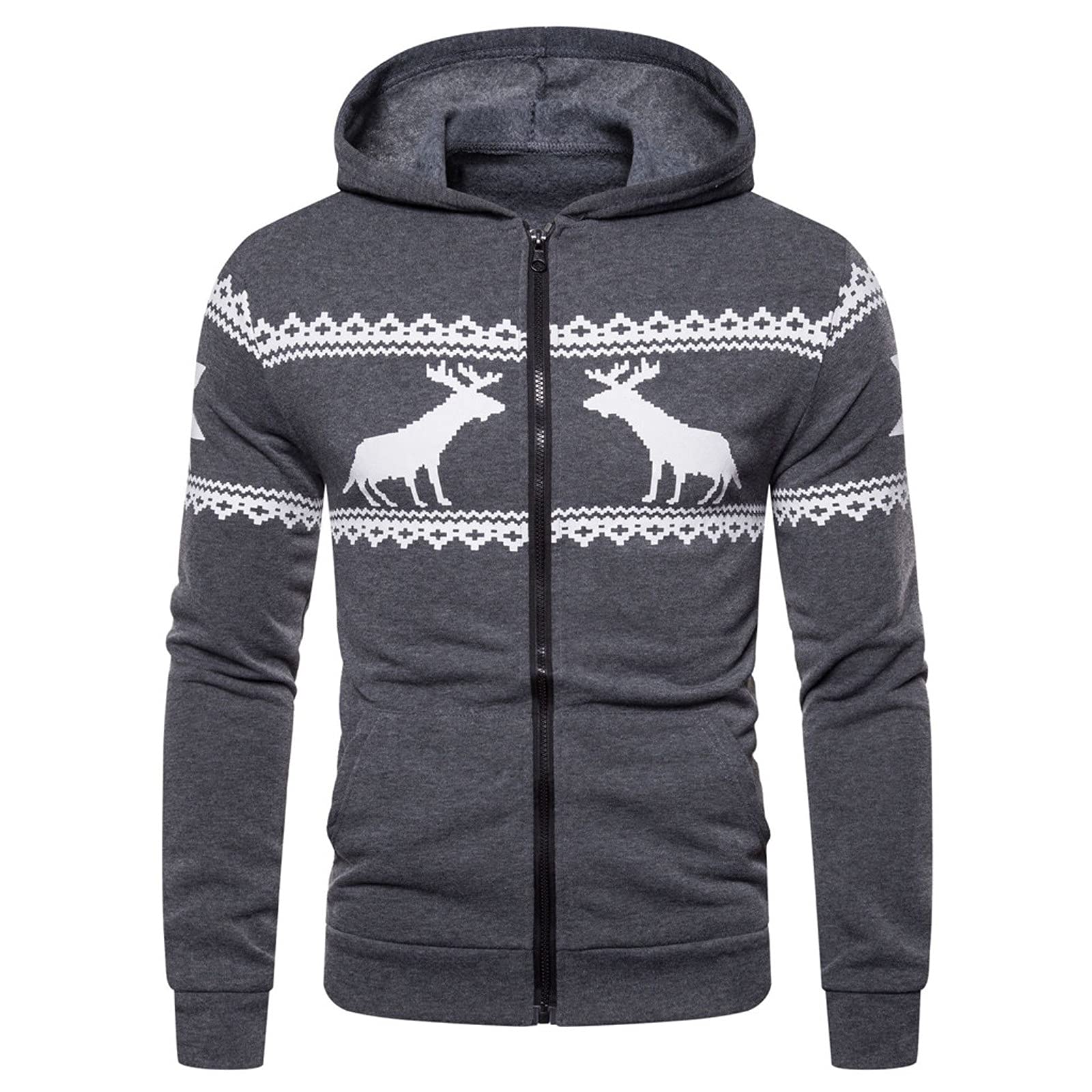 Men's Casual Printed Hooded Jacket with Zipper Pockets - Warm Long Sleeve Coat for Daily Wear | Perfect for Outdoor Activities, Streetwear & Cold Weather Fashion