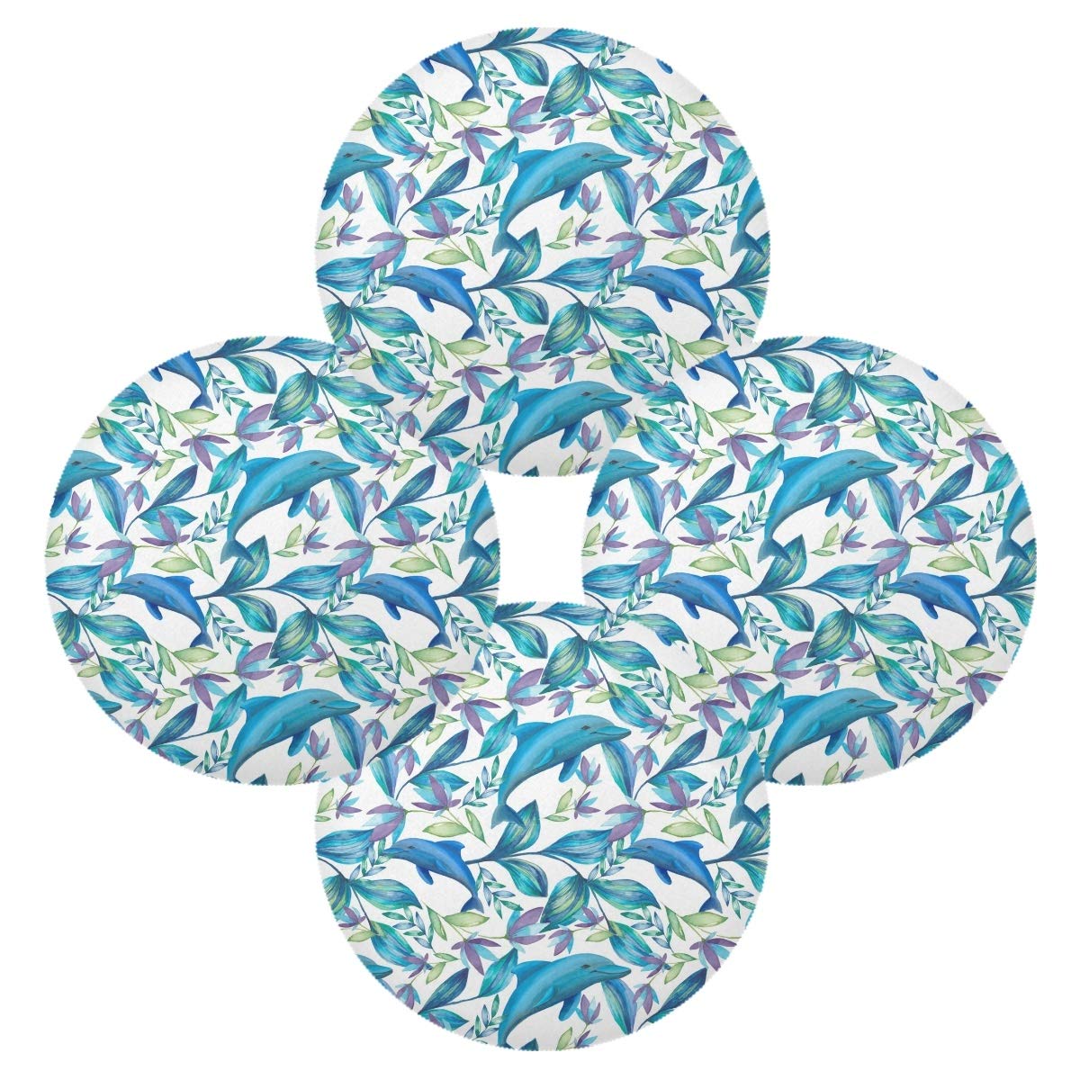 Premium MCHIVER Tropical Flowers & Dolphins Placemats Set - 15.4 Inch Waterproof Dining Table Mats for Home Decor, Kitchen, Holiday Parties & Everyday Use