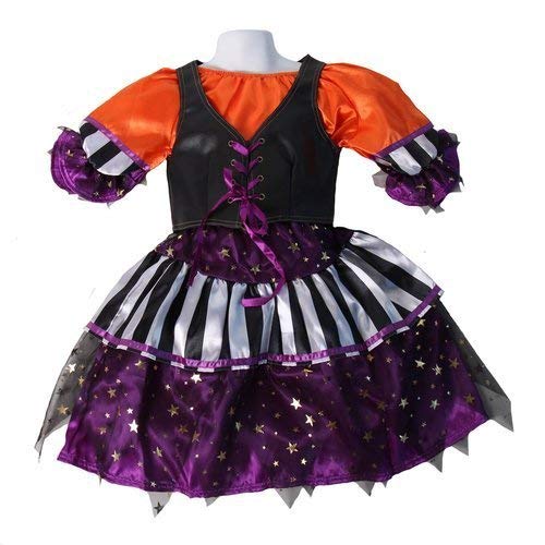 Funky Orange, Black & Purple Striped Witch Dress & Vest for Girls - Choose Size (3/4) | Halloween Costume, Dress-Up Party, Cosplay Outfit