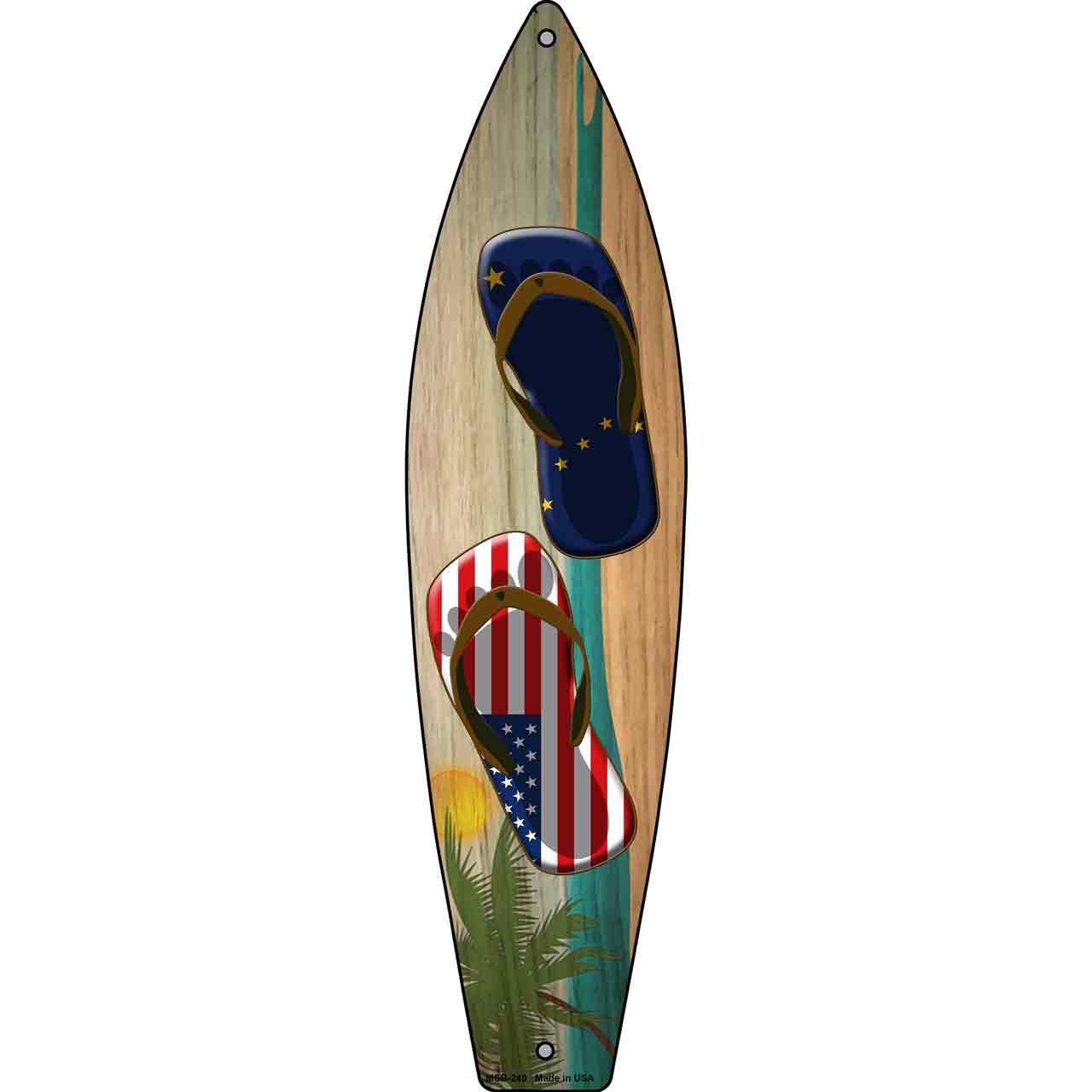 Alaska Flag & US Flag Flip Flops - Novelty Mini Metal Surfboard Keychain MSB 240 - Perfect for Beach Parties, Summer Gifts & Surfing Enthusiasts