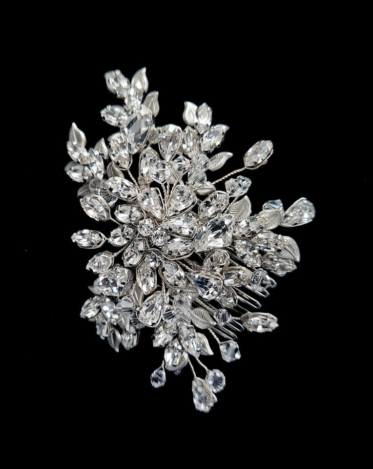 Elegant Crystal & Leaf Wedding Headpiece Side Comb - Sahani by Kezani | Bridal Hair Accessory for Weddings, Prom & Special Occasions