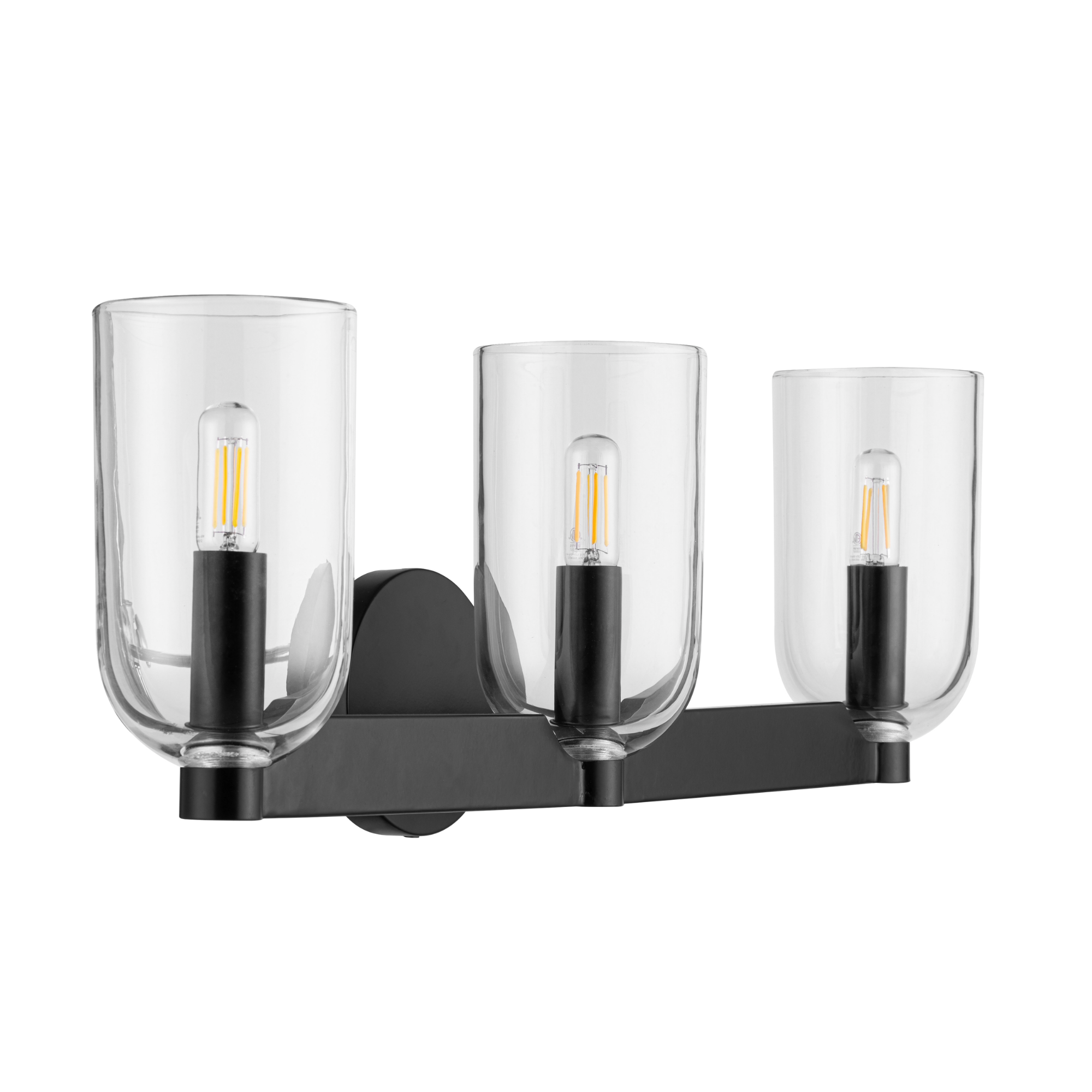 3-Light Hansley Vanity Light Fixture in Matte Black with Clear Glass Shades - Perfect for Bathroom, Bedroom, and Dressing Room Lighting
