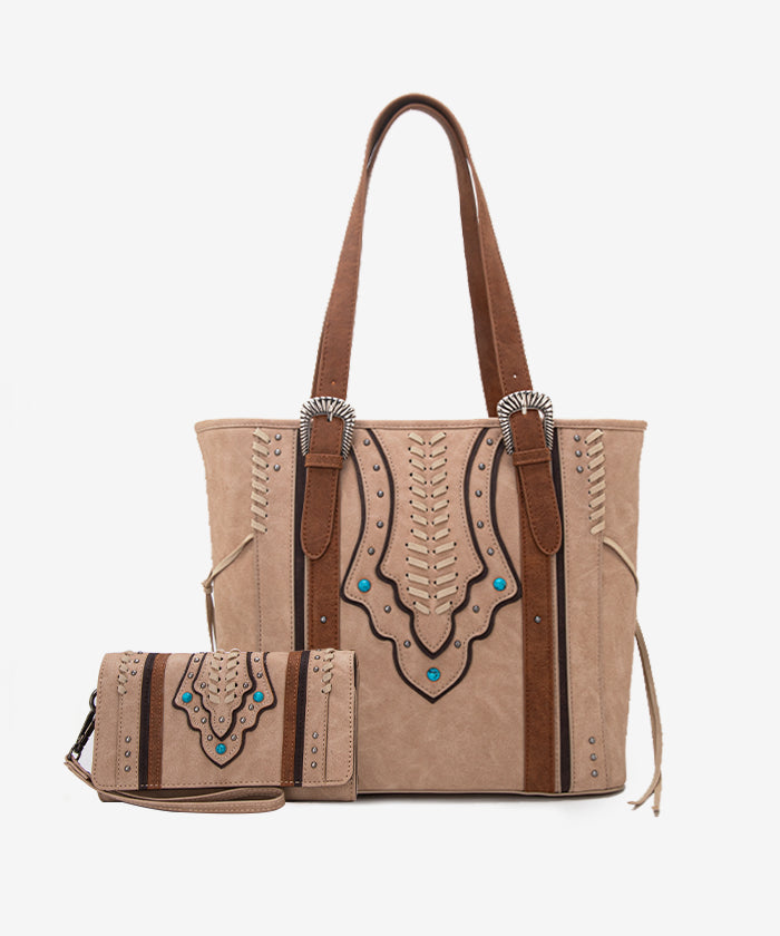 Montana West Whipstitch Concealed Carry Tote Bag Set - Stylish & Functional Handbag for Women with Hidden Gun Pocket - Perfect for Everyday Use, Travel & Self Defense