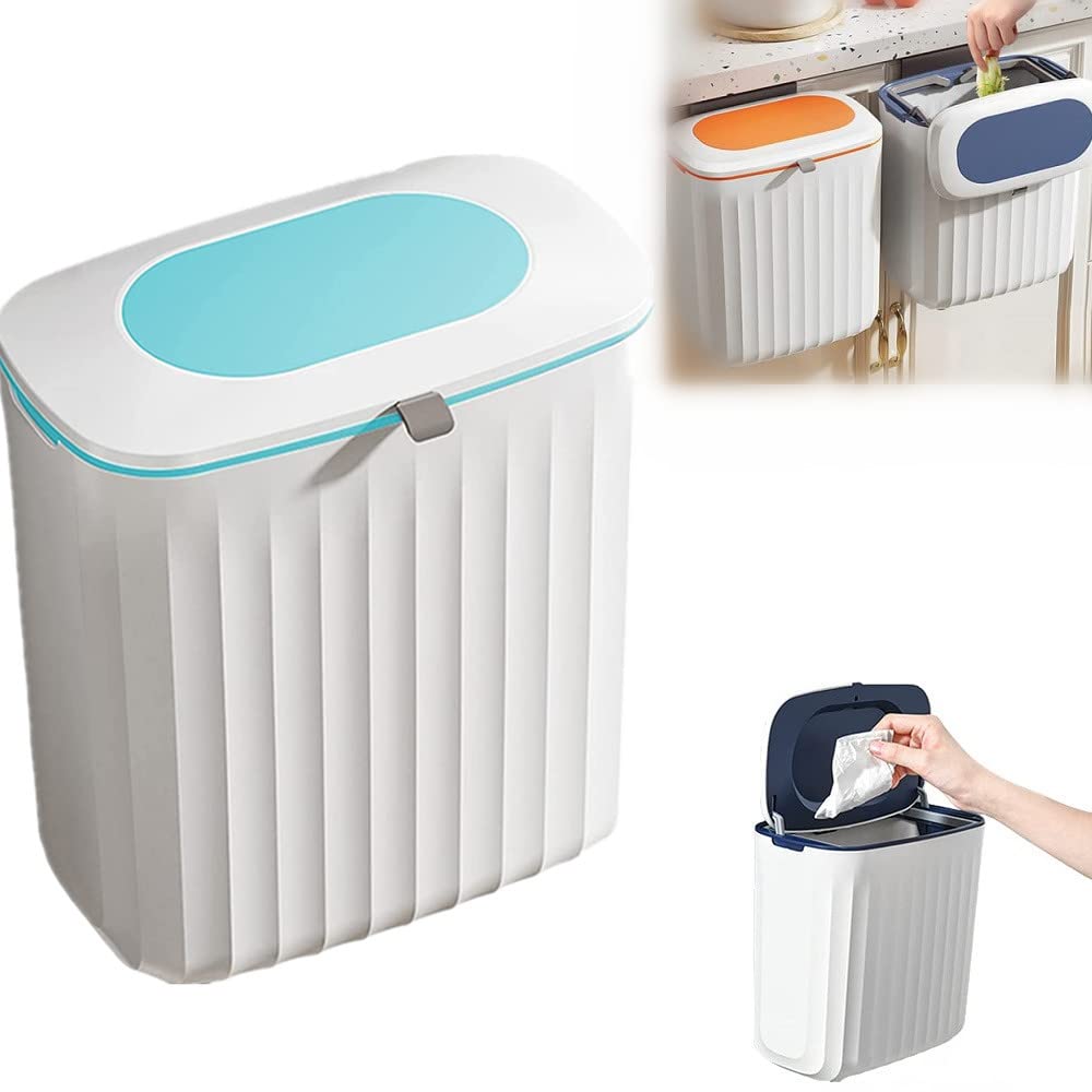 8L Foldable Kitchen Trash Can - Wall Mounted No Bending Multi-Purpose Hanging Trash Bin for Cabinet Door, Green - Perfect for Small Spaces, RVs, Dorms & Under Sink Storage
