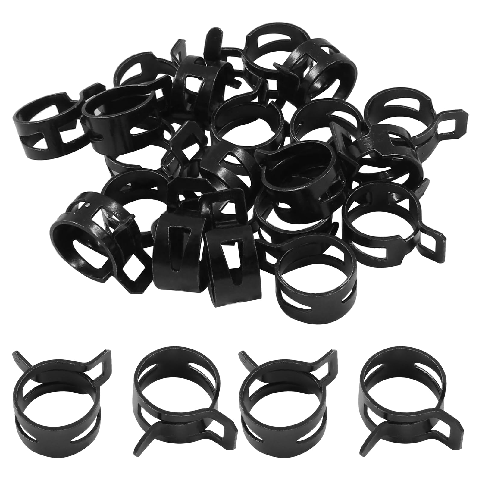 20Pcs 13mm Fuel Line Spring Hose Clamps - Stainless Steel Black Pressure Air Clip Clamps for Silicone Tube, Vacuum Hose & Water Pipe - Perfect for Automotive, Marine & Home Plumbing Applications