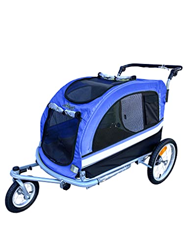 Booyah Extra Large Pet Bike Trailer - Shock-Absorbing Dog Stroller & Jogger for Safe Cycling & Outdoor Adventures (Blue) | Perfect for Biking, Jogging & Park Walks with Your Dog
