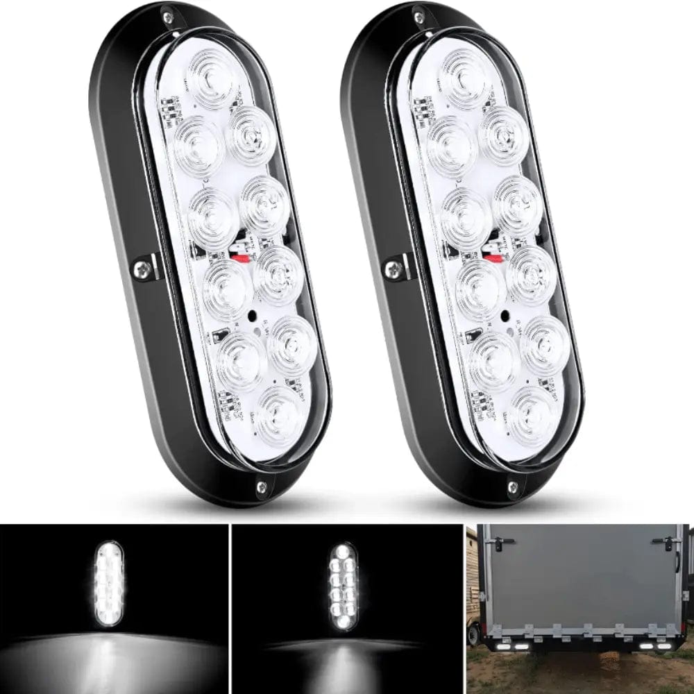 6 Inch Oval White LED Trailer Tail Lights - Waterproof & Durable (Pair) - Perfect for Semi Trucks, Trailers & RVs - Enhanced Visibility & Safety for Night Driving