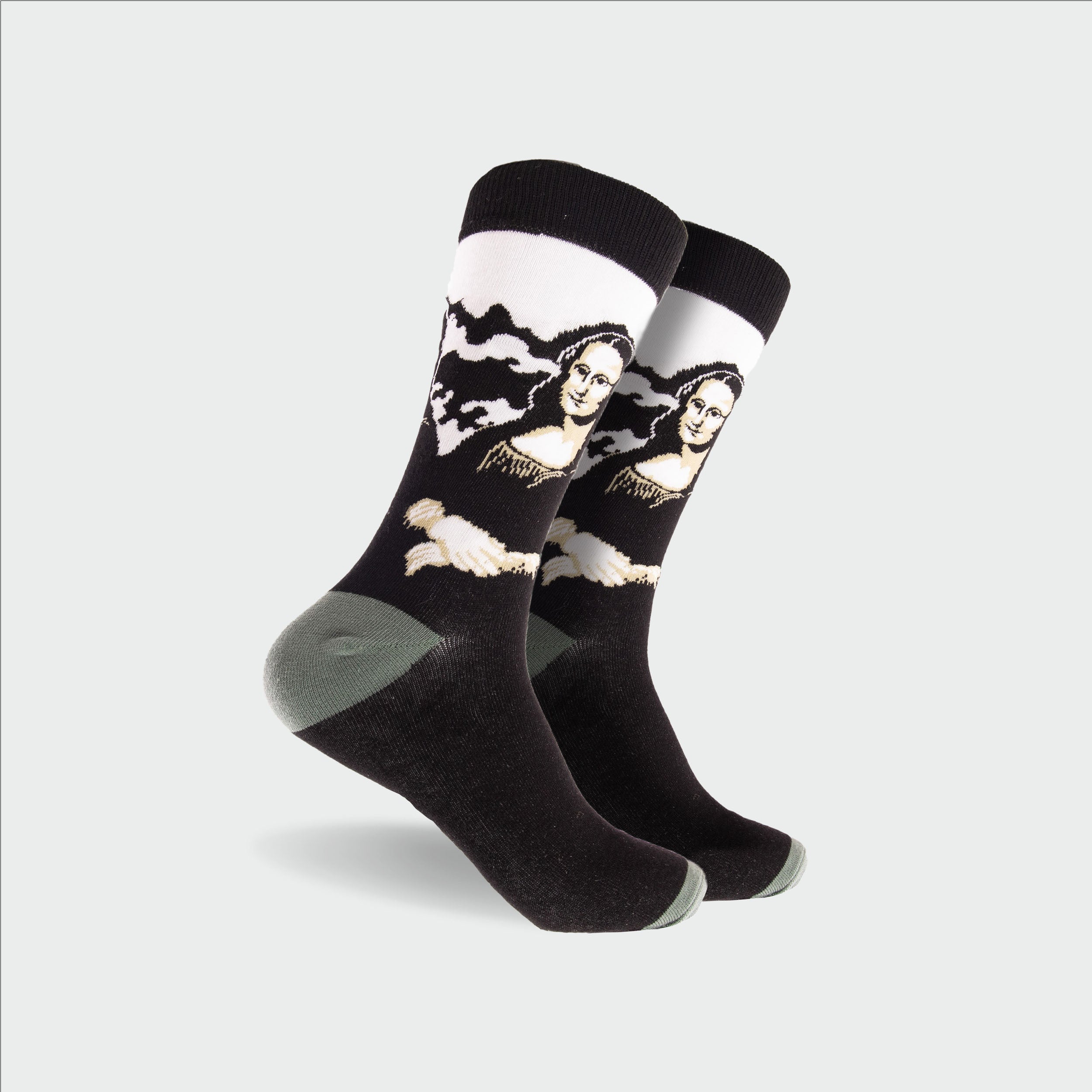 Men's Mona Lisa Art Cotton Crew Socks - Black & White Graphic Print - Comfortable Casual & Dress Socks for Work, Gifts, and Everyday Wear
