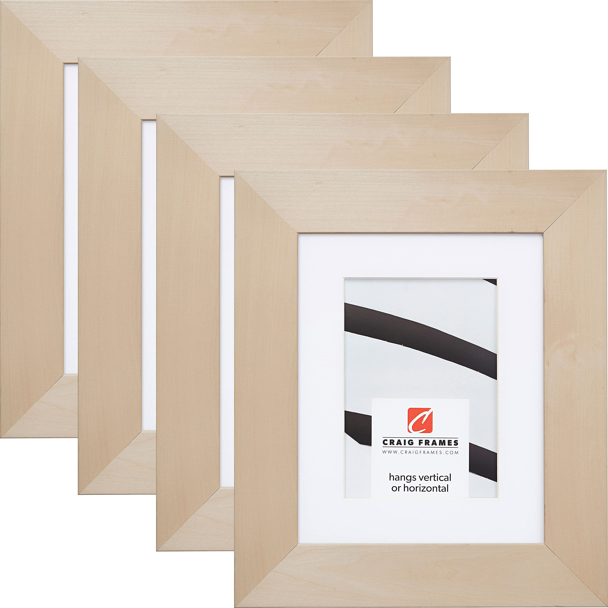 Craig Frames DIY Unfinished Wood Picture Frame Set of 4 - 12x16 Inch with Mat for 8x12 Inch Photos, Natural Wood - Perfect for Home Decor, Wall Art & Photo Displays