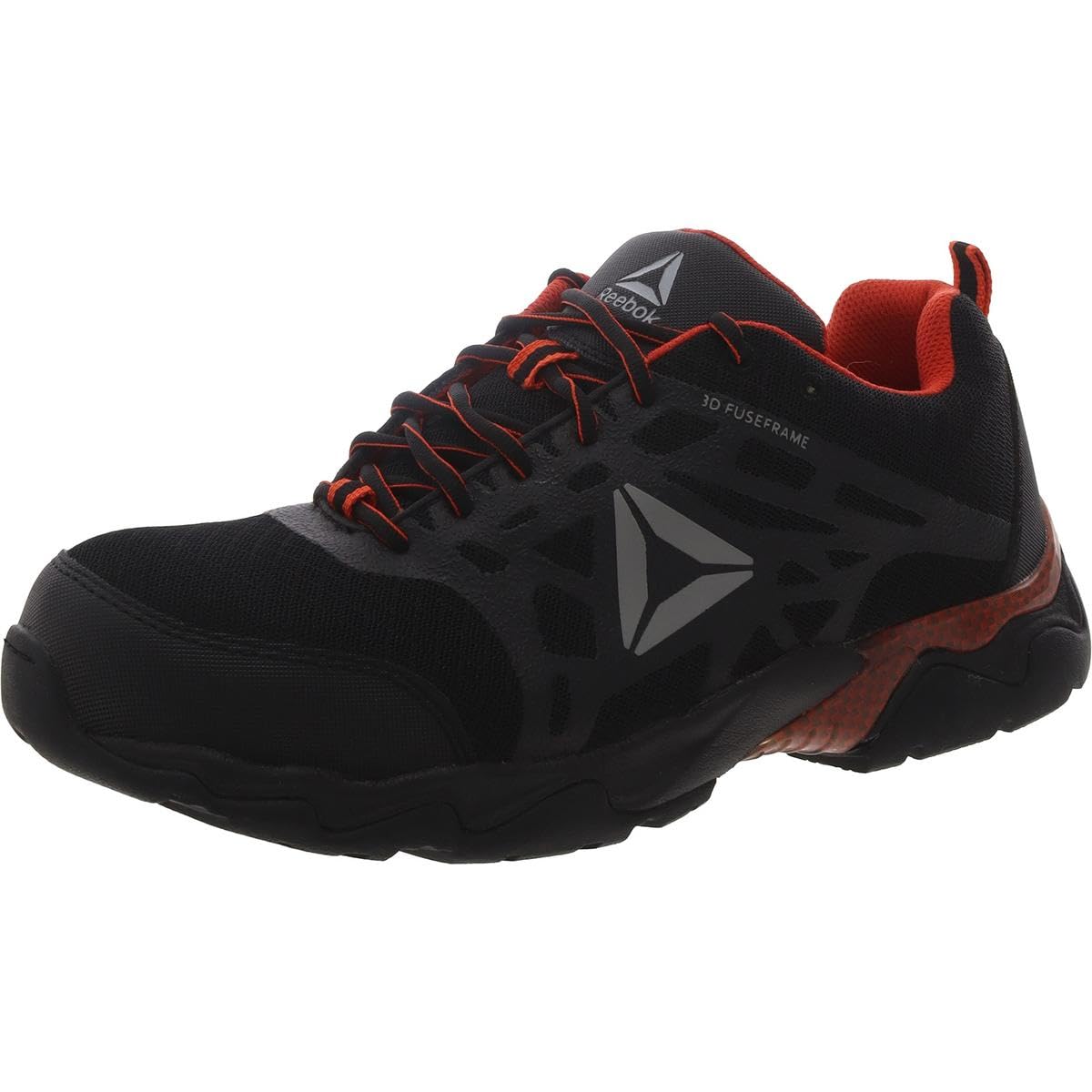 Reebok RB1061 Men's Athletic Work Shoes with Safety Toe - Black & Red Trim - Lightweight & Seamless Design for Construction, Warehouse & Outdoor Jobs