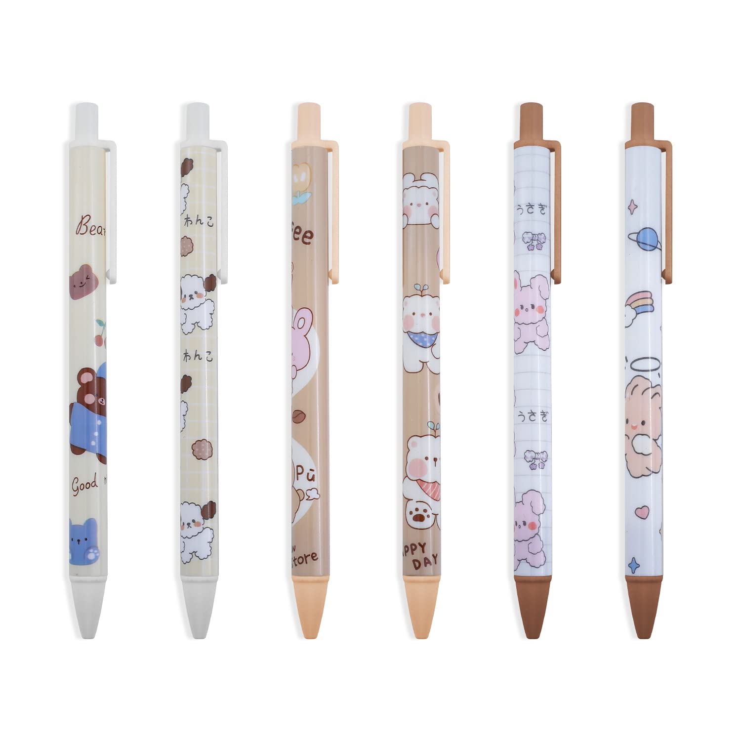 6Pcs Cute Bear Gel Pens 0.5mm Black Ink for School & Office Writing