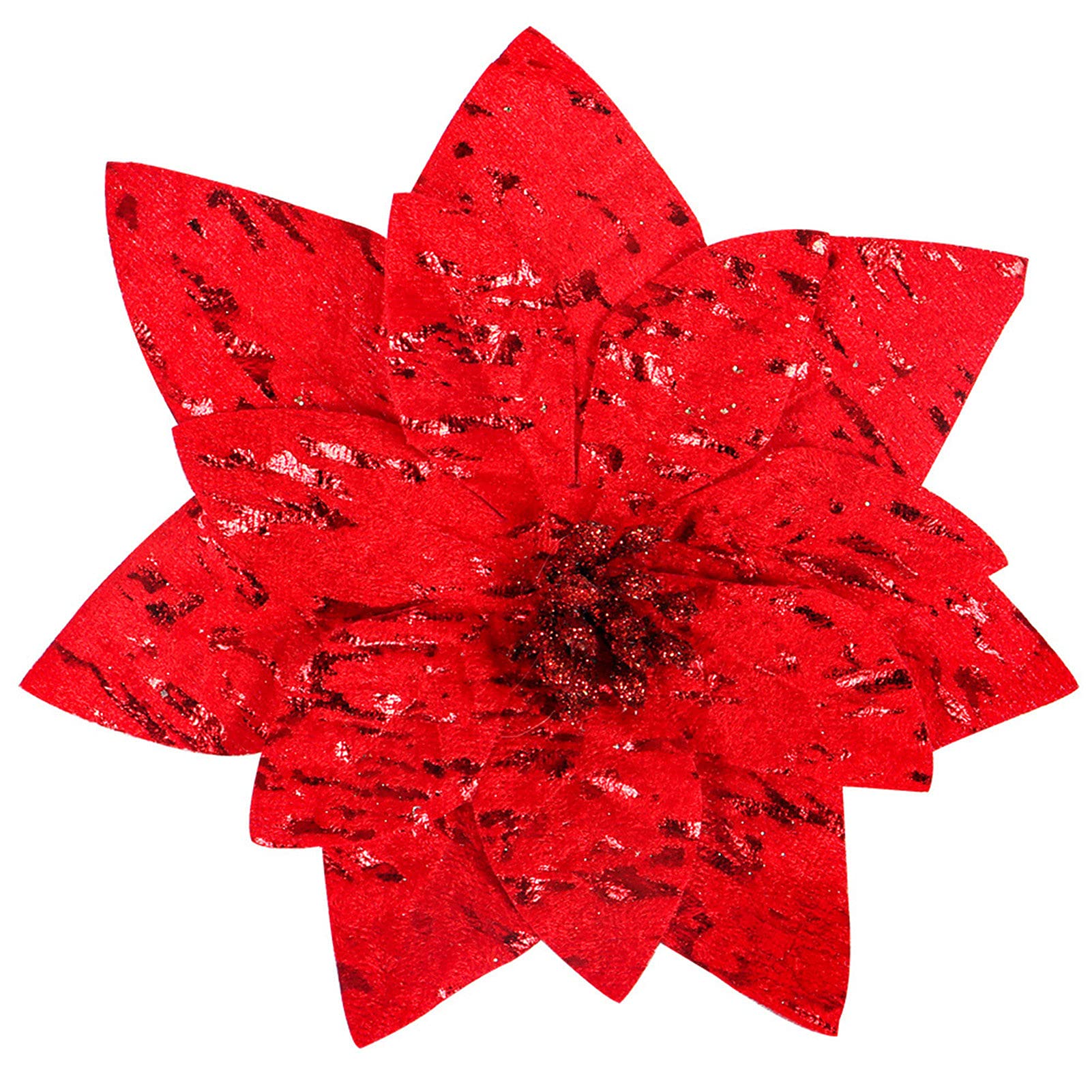 Realistic Glitter Artificial Christmas Flowers - Long-Lasting Fake Holiday Decor for Xmas Tree & Home Decorations | Perfect for Holiday Parties, Gift Wrapping & Festive Centerpieces