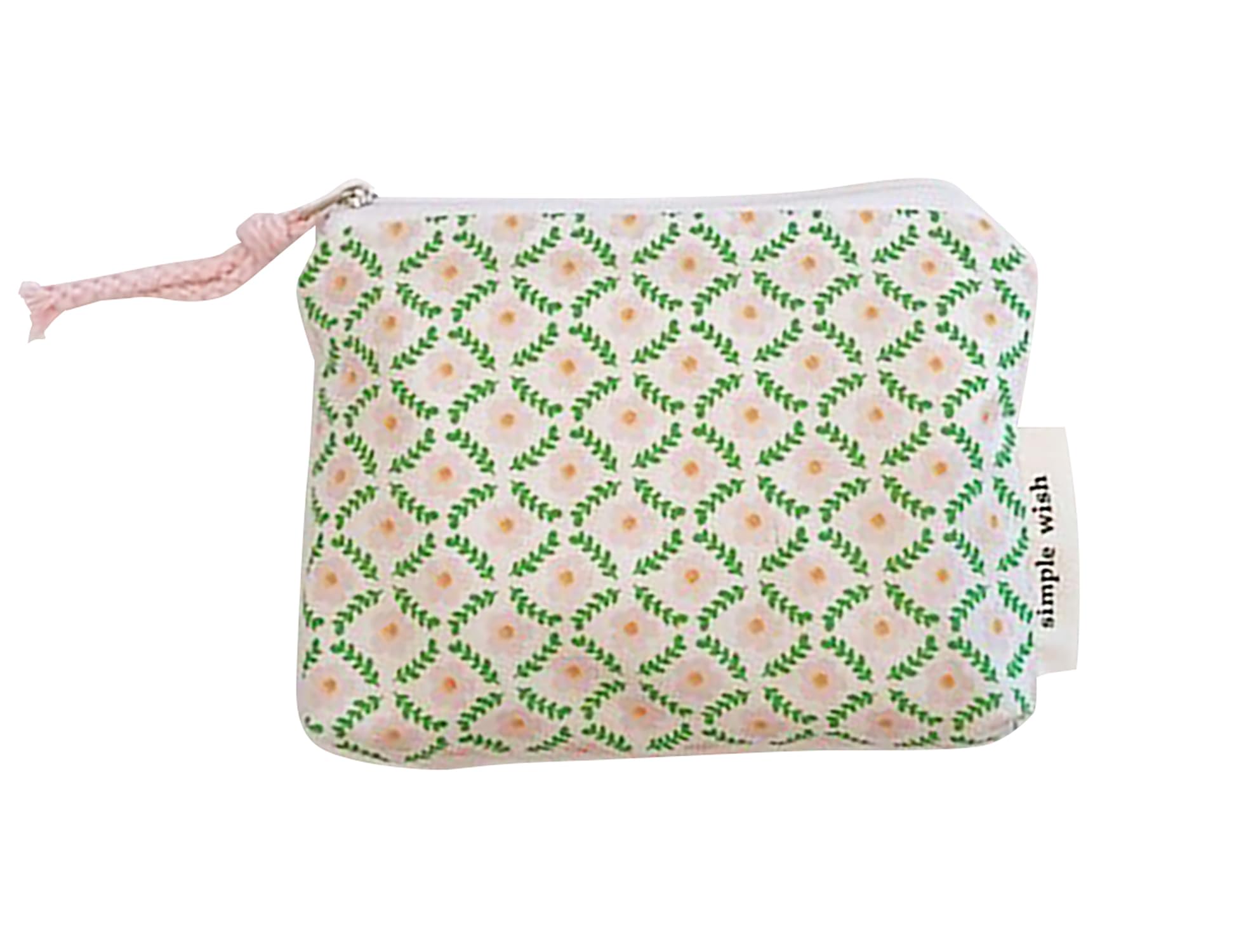 Quirky Cotton Cosmetic Bag for Women - Travel Makeup & Toiletry Organizer with Lipstick Holder (Green/Pink Floral Pattern) - Perfect for Vacation, Gym, and Daily Essentials Storage