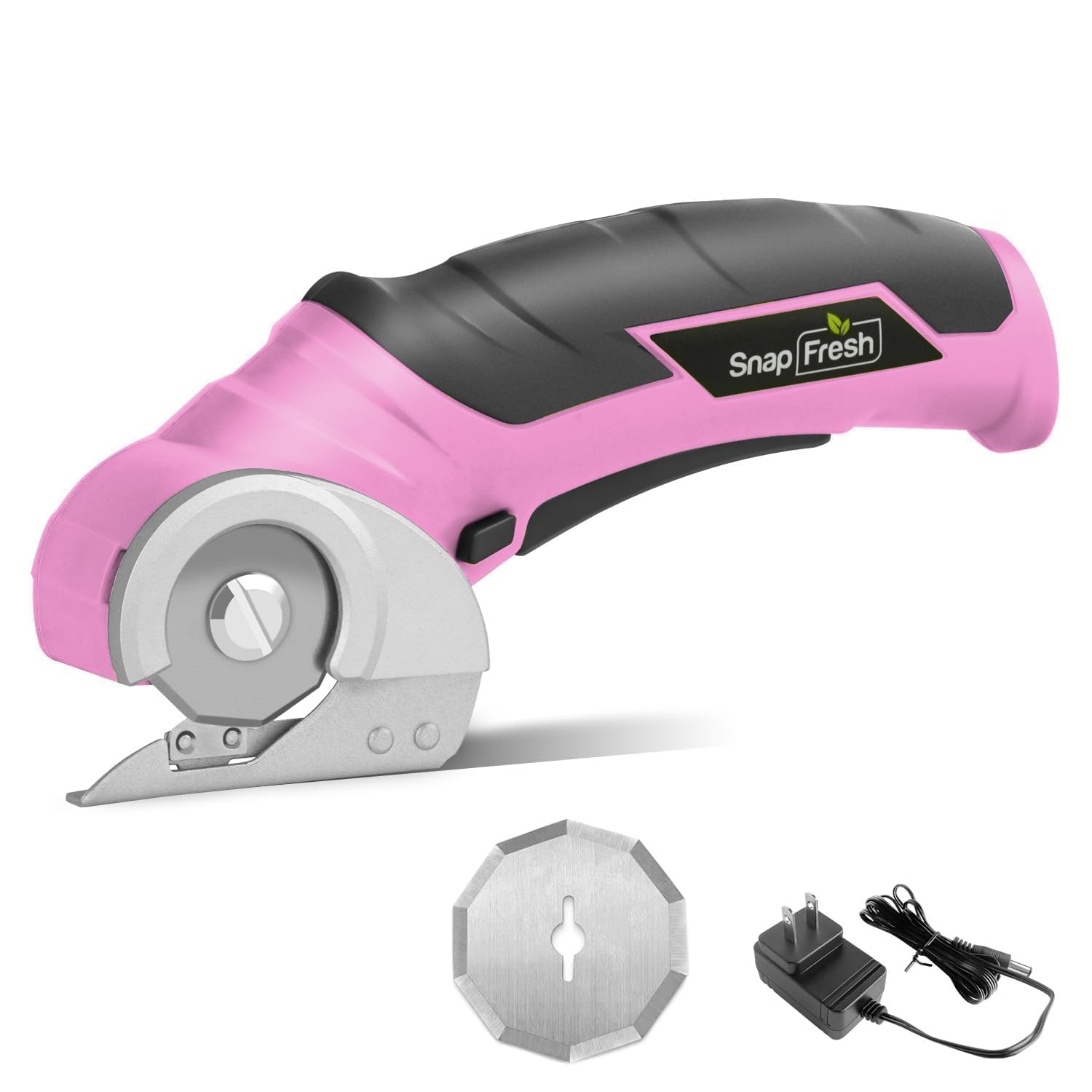 SnapFresh 4V Cordless Electric Scissors - Self-Sharpening Rotary Cutter for Cardboard, Plastic, Leather, Packages, Carpet & Boxes | Mini Electric Scissors for DIY Crafts, Home Improvement, Office & Warehouse Use (Pink)