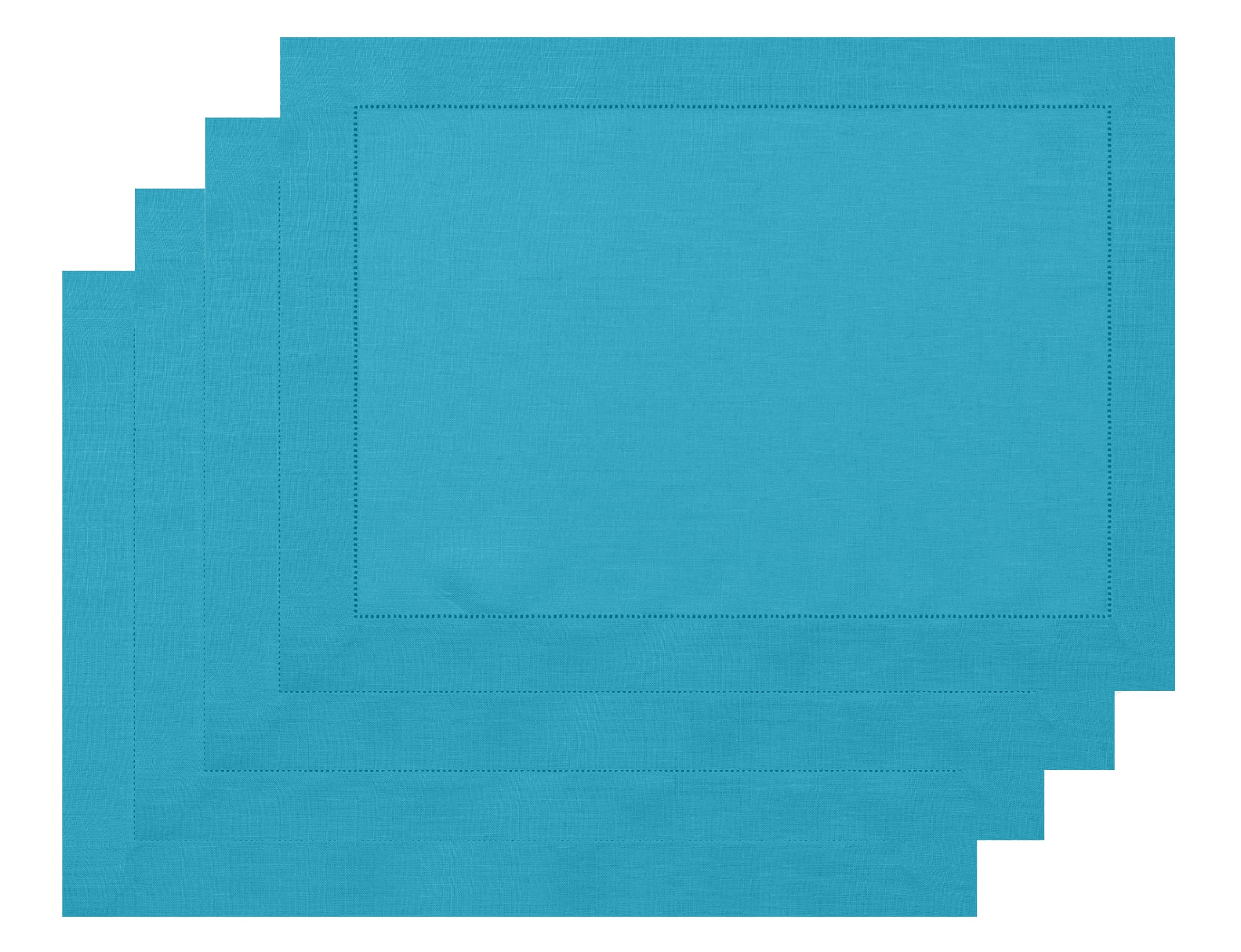 D'Moksha Homes 4-Pack Blue Linen Placemats - 14x19 Inch 100% Pure Hemstitch Table Mats, Machine Washable for Dining Table Decor - Perfect for Christmas, Fall, Halloween & Thanksgiving Dinner Parties