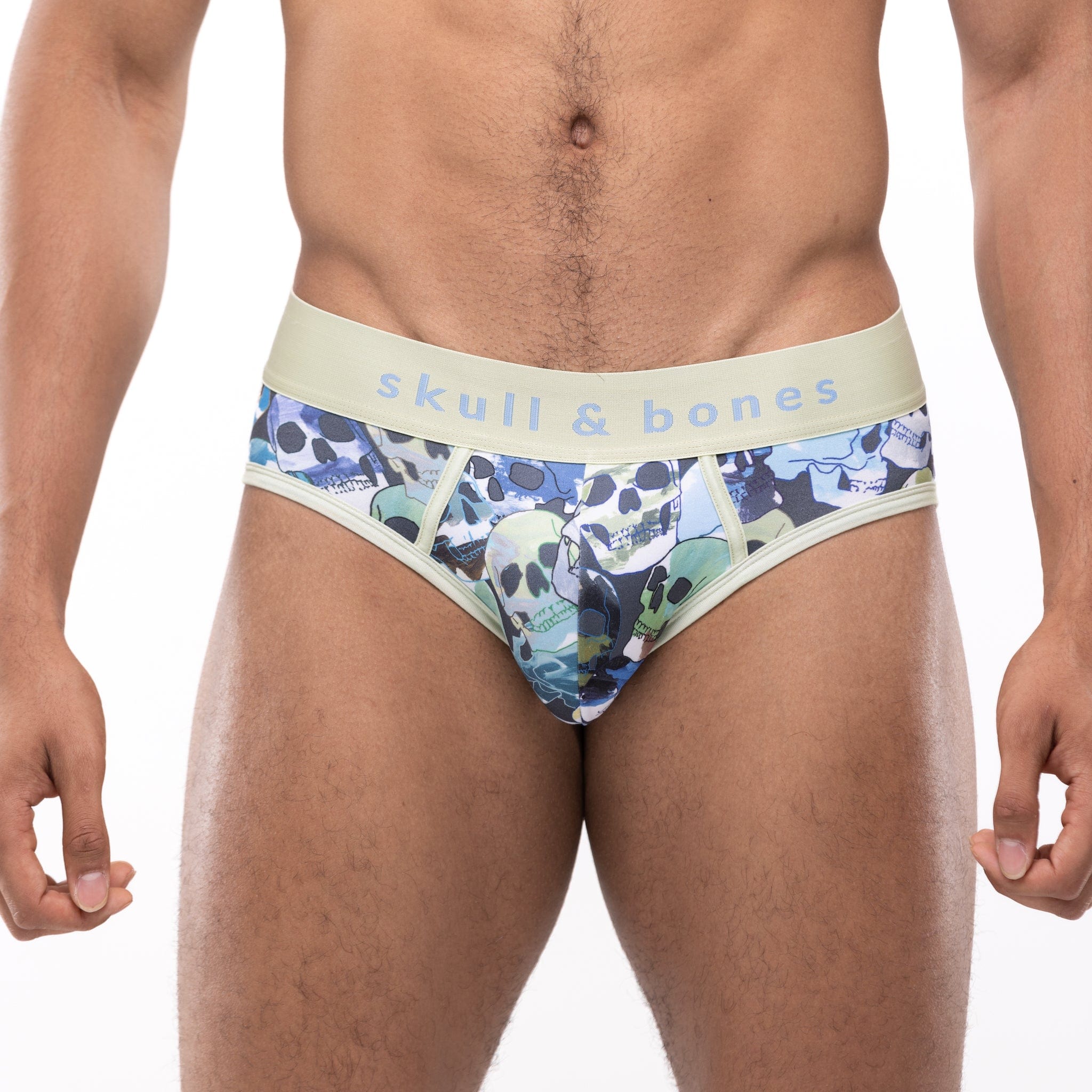 Glow-in-the-Dark Mosaic Skull Briefs - Neon Gothic Underwear for Men, Rave & Halloween Costume Accessories