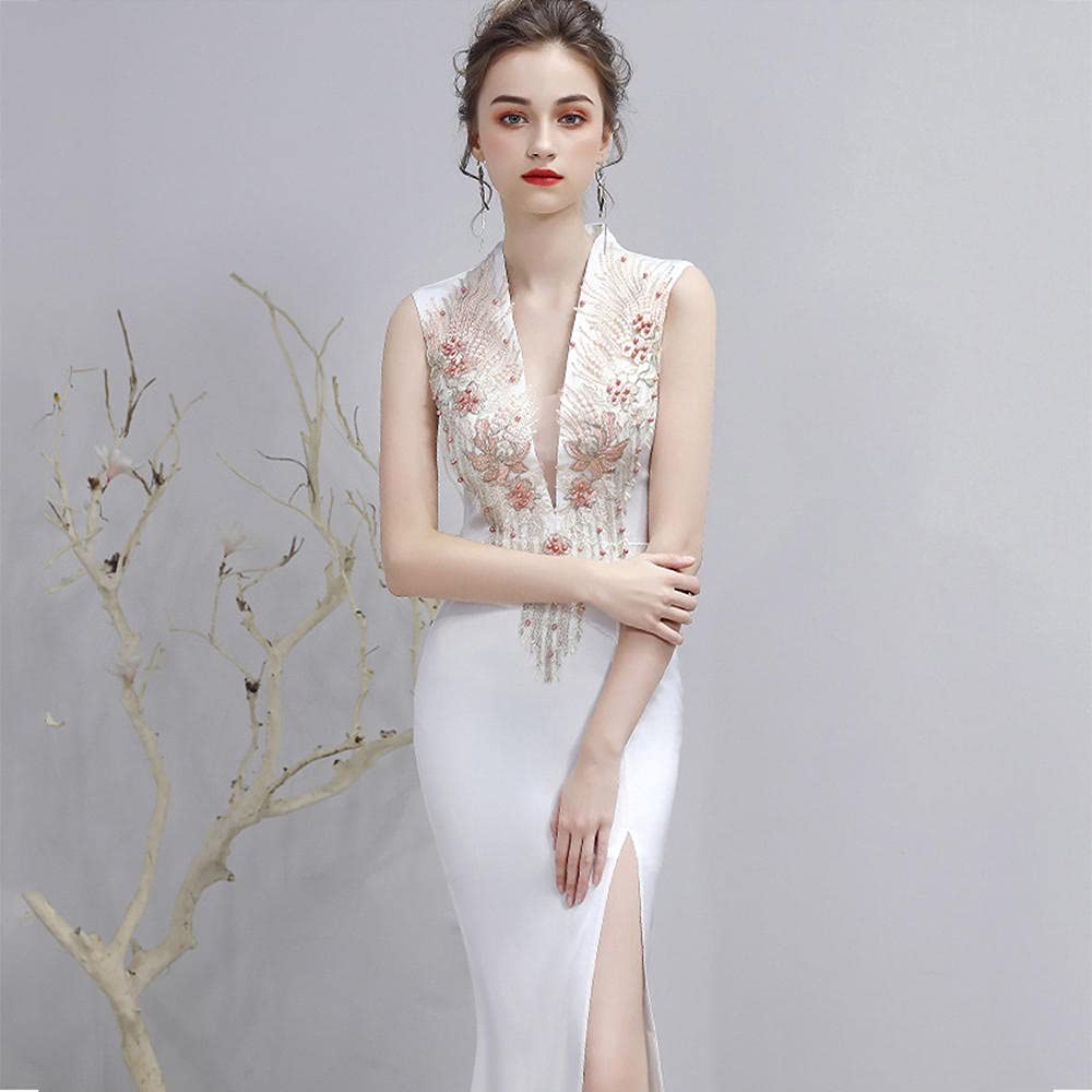 Elegant White V-Neck Sleeveless Long Velvet Wedding Dress for Bride - Sexy Side Slit Prom Evening Gown - Boho Style Women's Formal Dress (White, XL) | Perfect for Weddings, Prom Nights, Evening Parties & Special Occasions