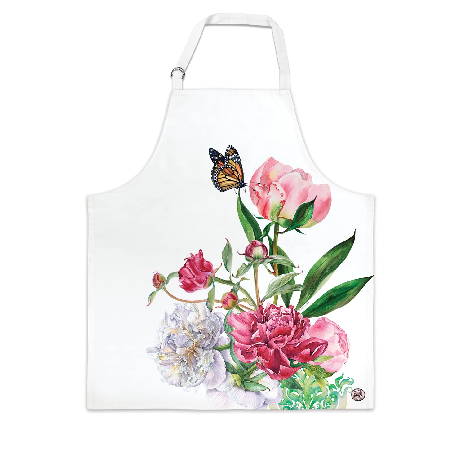 Michel Design Works Cotton Chef Apron - Blush Peony Floral Print, Adjustable Neck & Waist Ties, Machine Washable for Kitchen, Cooking, Baking & BBQ