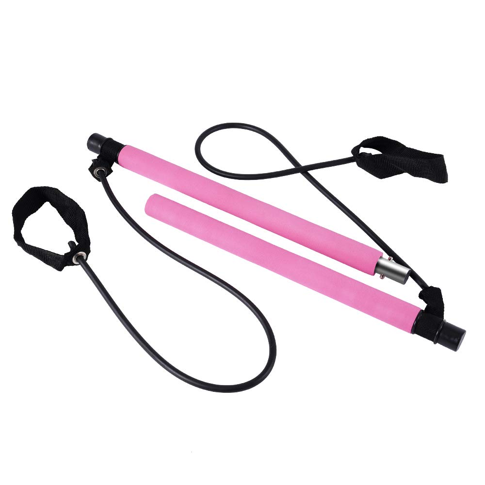 Meidong Yoga Pilates Bar Kit with Resistance Bands - Portable Home Fitness Equipment for Full Body Workout, Stretching & Sculpting | Ideal for Yoga, Pilates, Sit-Ups & Strength Training (Pink/Black) - Perfect for Home Gym, Studio & Travel Fitness