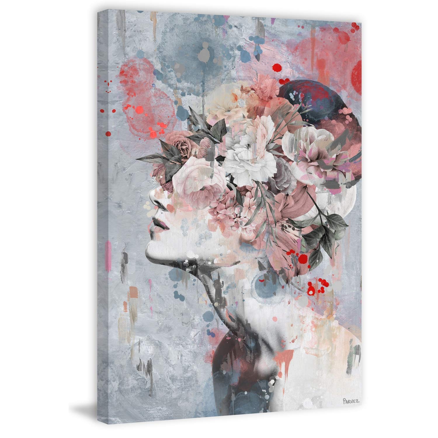 Parvez Taj Pink Flower Face Painting Print on Wrapped Canvas - Elegant Wall Art for Living Room, Bedroom & Office Decor