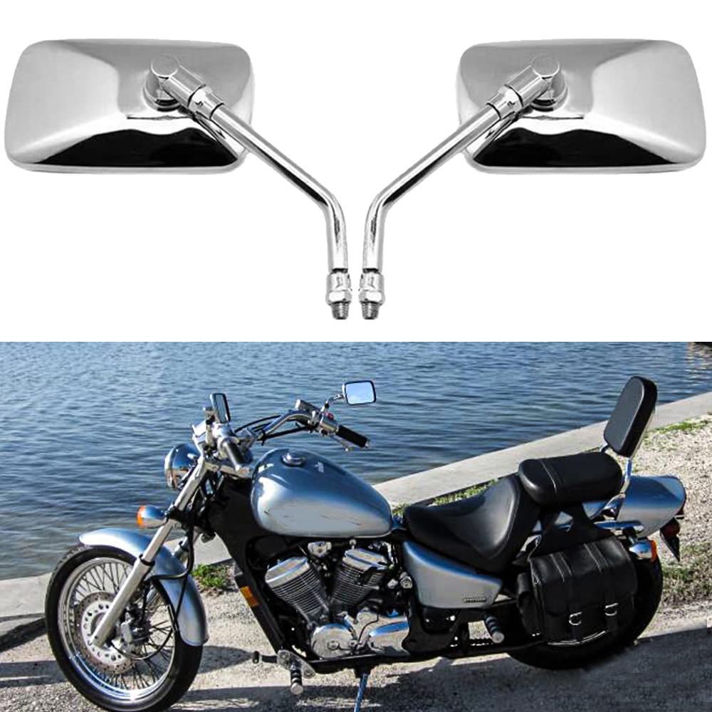 Chrome M10 Motorcycle Side Mirrors - Rectangle Rearview Wing Mirrors for Bobber, ATV, Street Bike, Cruiser & Chopper | Durable & Adjustable for Safe Riding & Highway Cruising