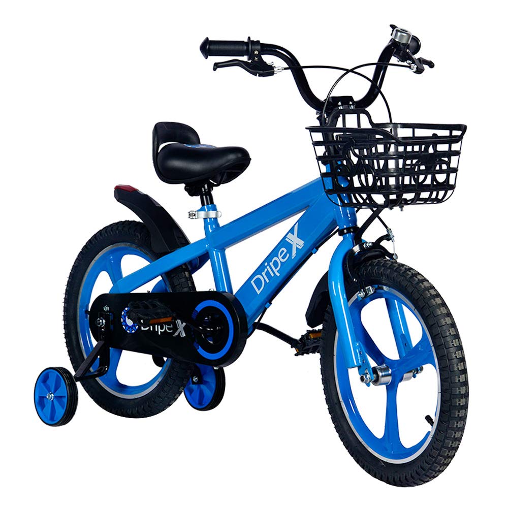 Dripex Kids Bicycle 14 16 18 20 Inch - Boys & Girls Bike with Training Wheels, Kickstand, Basket & Bell - Safe Children's Bike with Integrated Wheel & Brakes - Dirt Bikes for Ages 3-13 (Blue, Purple, Yellow, White) - Perfect for Outdoor Play, Neighborhood Rides & Learning to Cycle