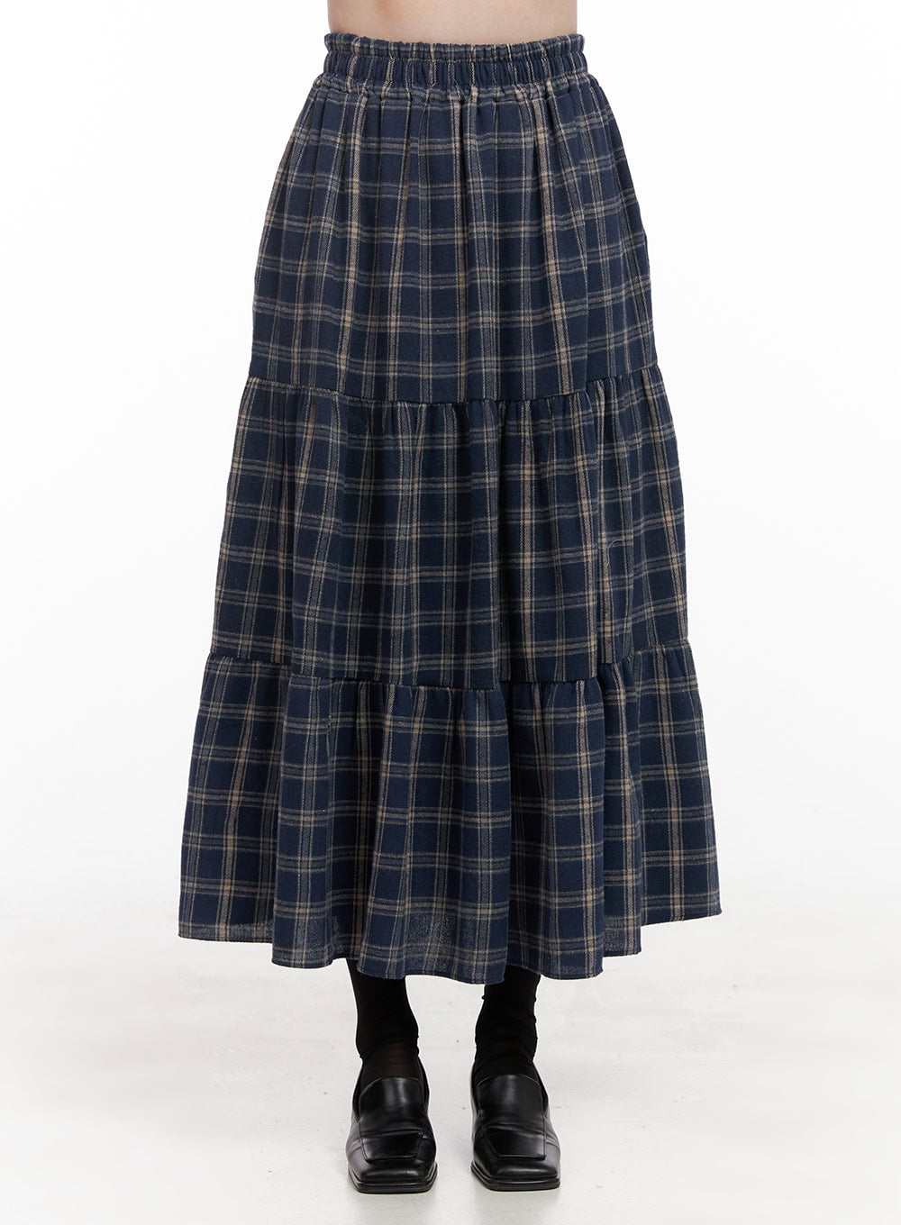 Checkered Ruffle Maxi Skirt for Women - Flowy A-Line Long Skirt with Side Slit, Vintage Plaid Pattern, High Waist Elastic Band - Perfect for Casual Outfits, Date Nights & Boho Fashion