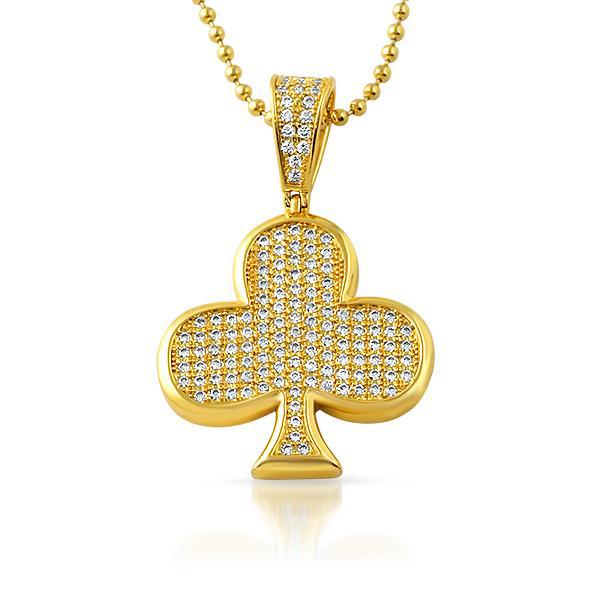 18K Gold Iced Out Poker Clubs Pendant Necklace Set for Men - Hip Hop Jewelry Gift for Poker Lovers & Casino Night Outfits