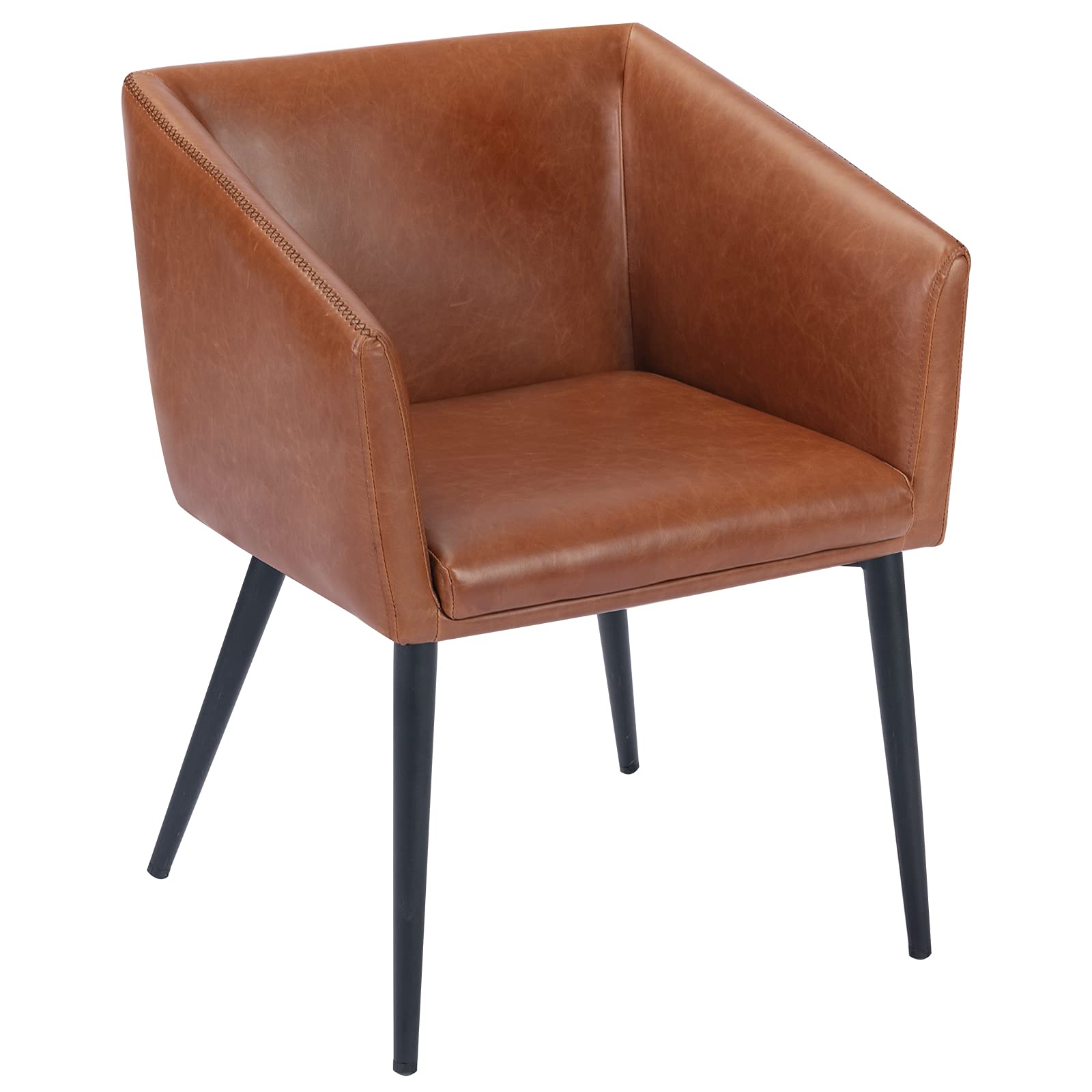Duhome Modern Accent Chair - PU Leather Dining Chair, Armchair & Desk Chair with Mid Back Support for Dining Room, Kitchen & Living Room - Brown - Perfect for Home Office, Small Spaces & Compact Apartments