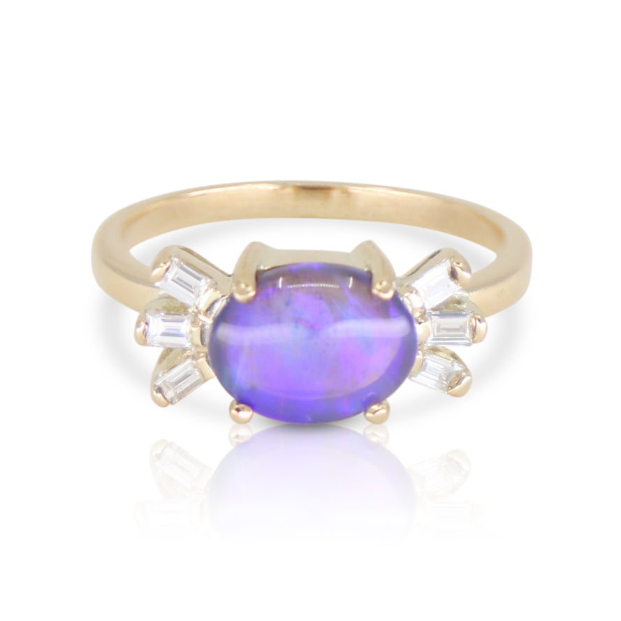 Glimmer Australian Opal & Diamond 9K Yellow Gold Wedding Band Ring - Perfect for Engagement, Anniversary & Special Occasion Gifts