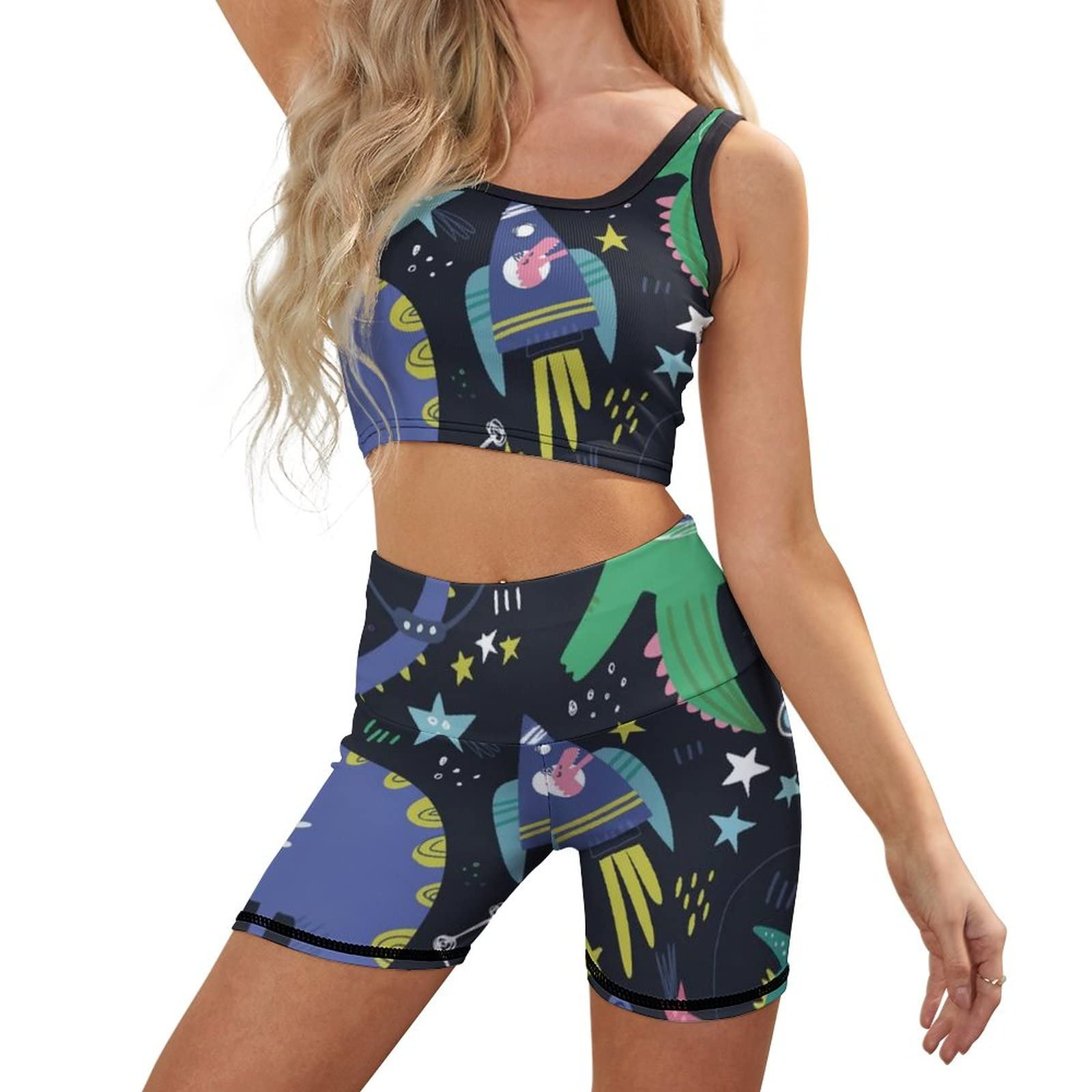 Women's 2-Piece Workout Set - Ribbed Crop Tank & High Waist Yoga Shorts | Gym, Running & Fitness Outfits