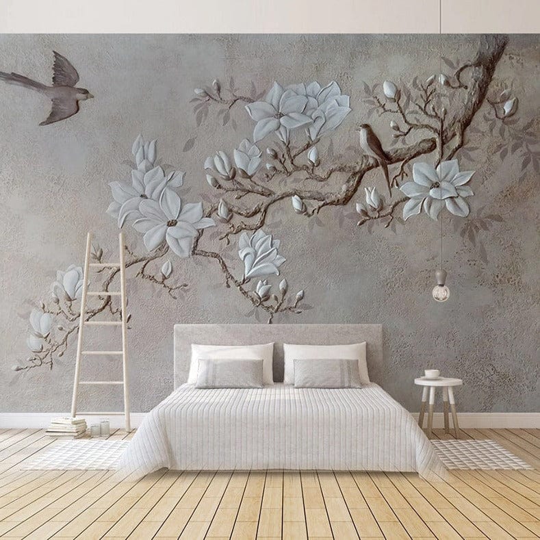 Tree Branch with White Flowers Wallpaper - Nature-Inspired Prints for Home & Office Decor | Perfect for Living Room, Bedroom, and Nursery