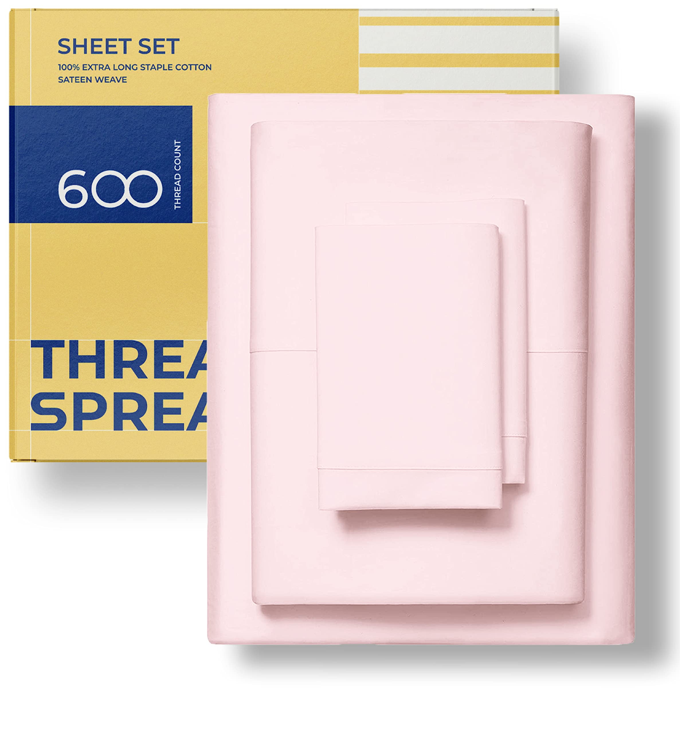 Luxury 600 Thread Count Egyptian Cotton Twin XL Sheet Set - 3 Piece Deep Pocket Fitted Bedding with Pillowcases - Soft Breathable Blush Sheets for Boys & Girls - Perfect for Guest Rooms, Dorms & Cozy Bedrooms