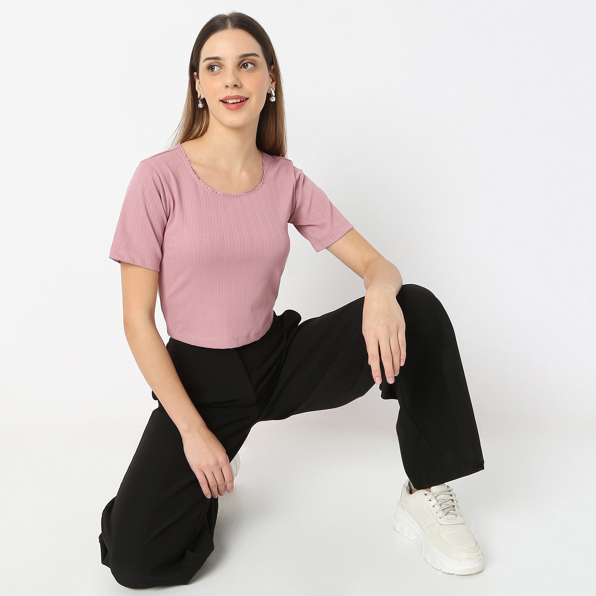 Cropped Scoop Neck Betty Lace Bow Detail T-Shirt - Women's Fashion Top for Casual Wear, Date Night & Summer Outfits
