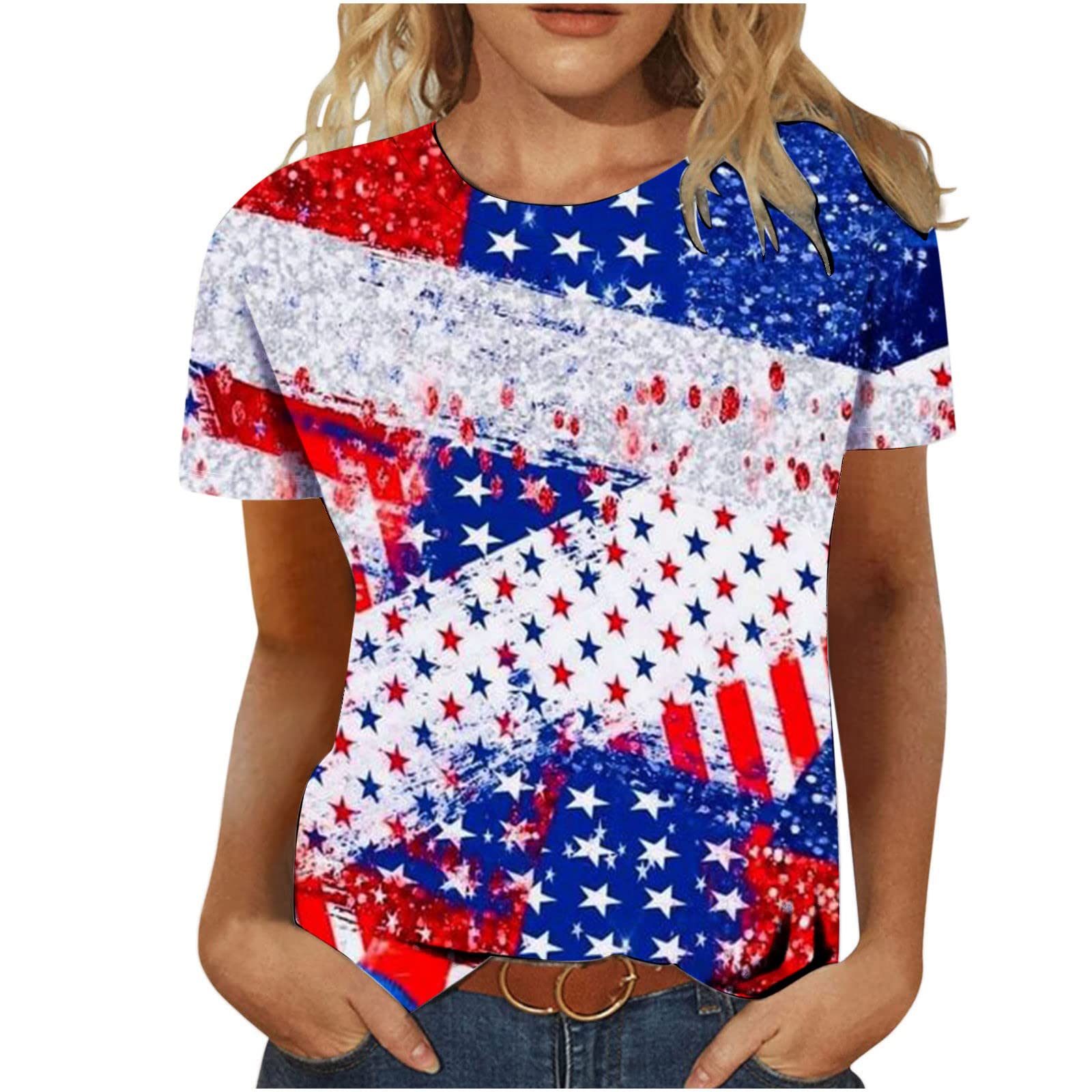 Roliyen Women's Loose Fit Printed V-Neck Short Sleeve Tunic Tops - Casual Summer T-Shirts for Women, Perfect for Beach, Travel and Everyday Wear